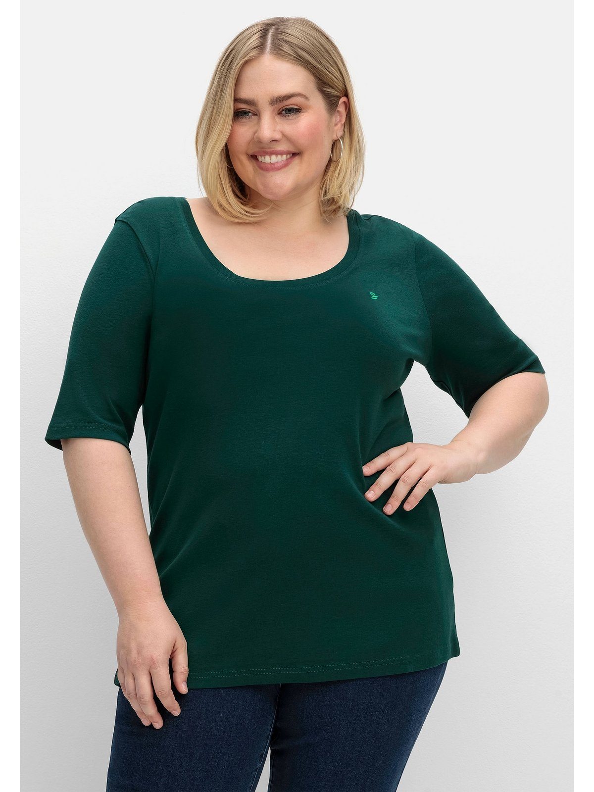 Sheego T-Shirt Große Größen in feiner, dehnbarer Rippqualität tiefgrün