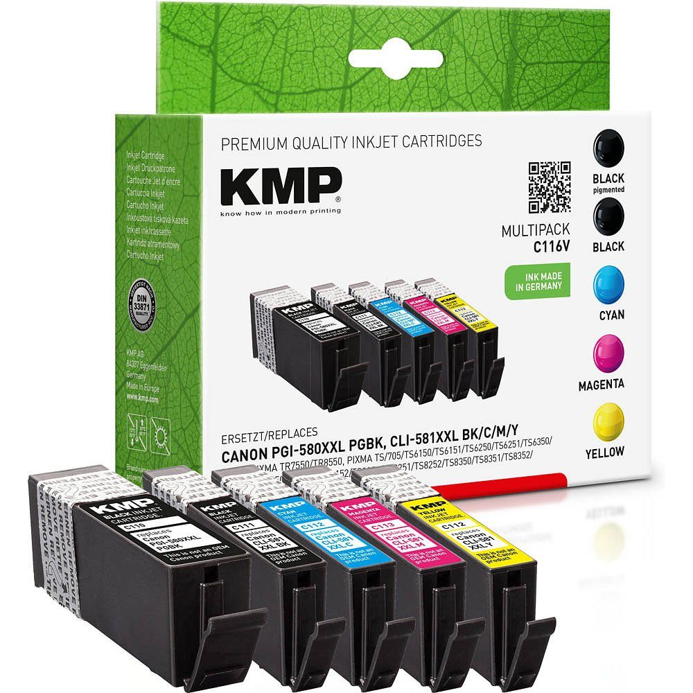 KMP 1 Tinten-Multipack C116V ERSETZT PGI-580XXL / CLI-581XXL Tintenpatrone (4 Farben (2 x schwarz, 1 x cyan, 1 x magenta, 1 x yellow)