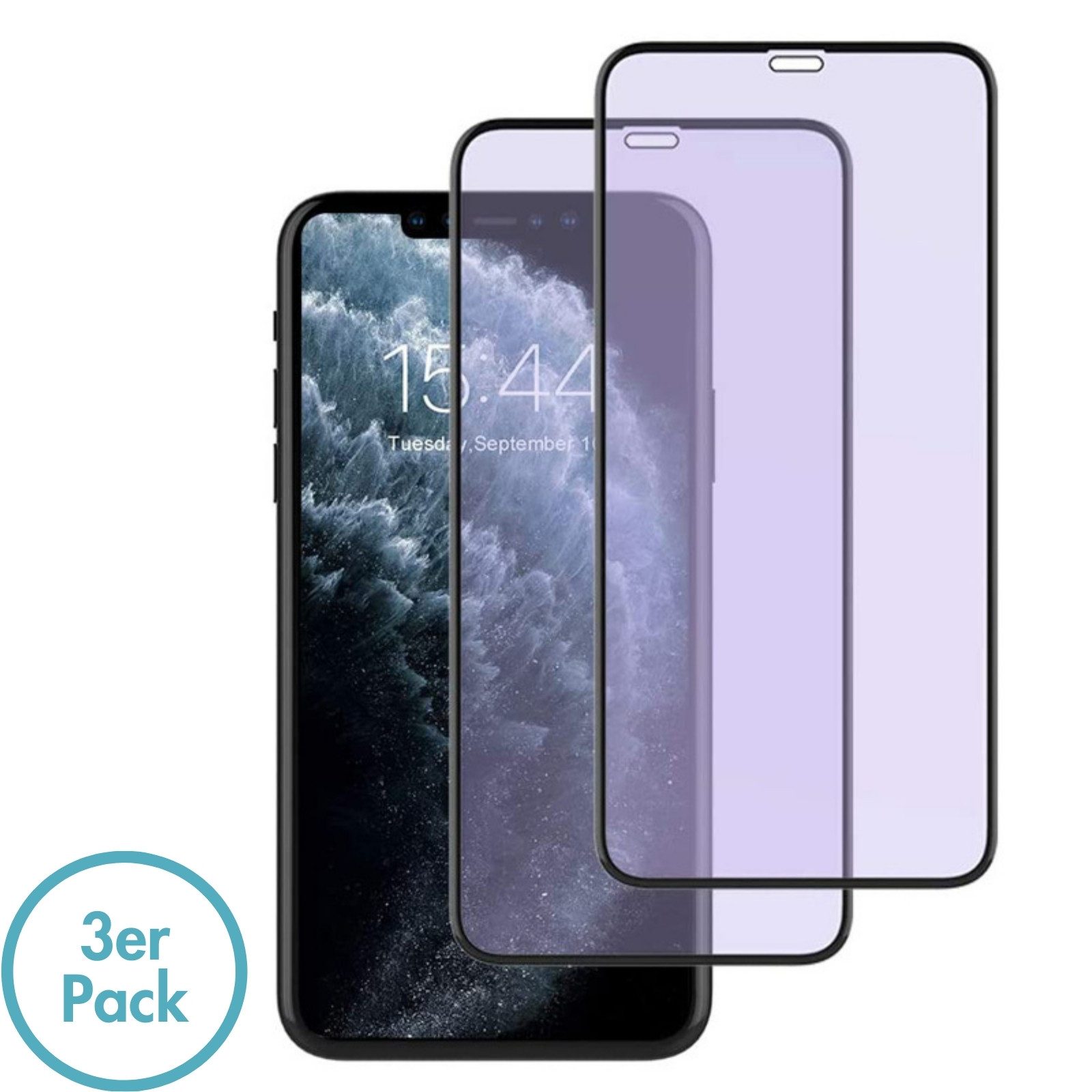 MonkeyTEC Displayschutzfolie Apple iPhone XS Blaulichtfilter Anti-Fingerprint Anti-Oil 3x für Smartphone, Komplettset, 3 Stück, Anti-Blaulicht, Anti-Fingerprint, Anti-Oil, Schmutzabweisend