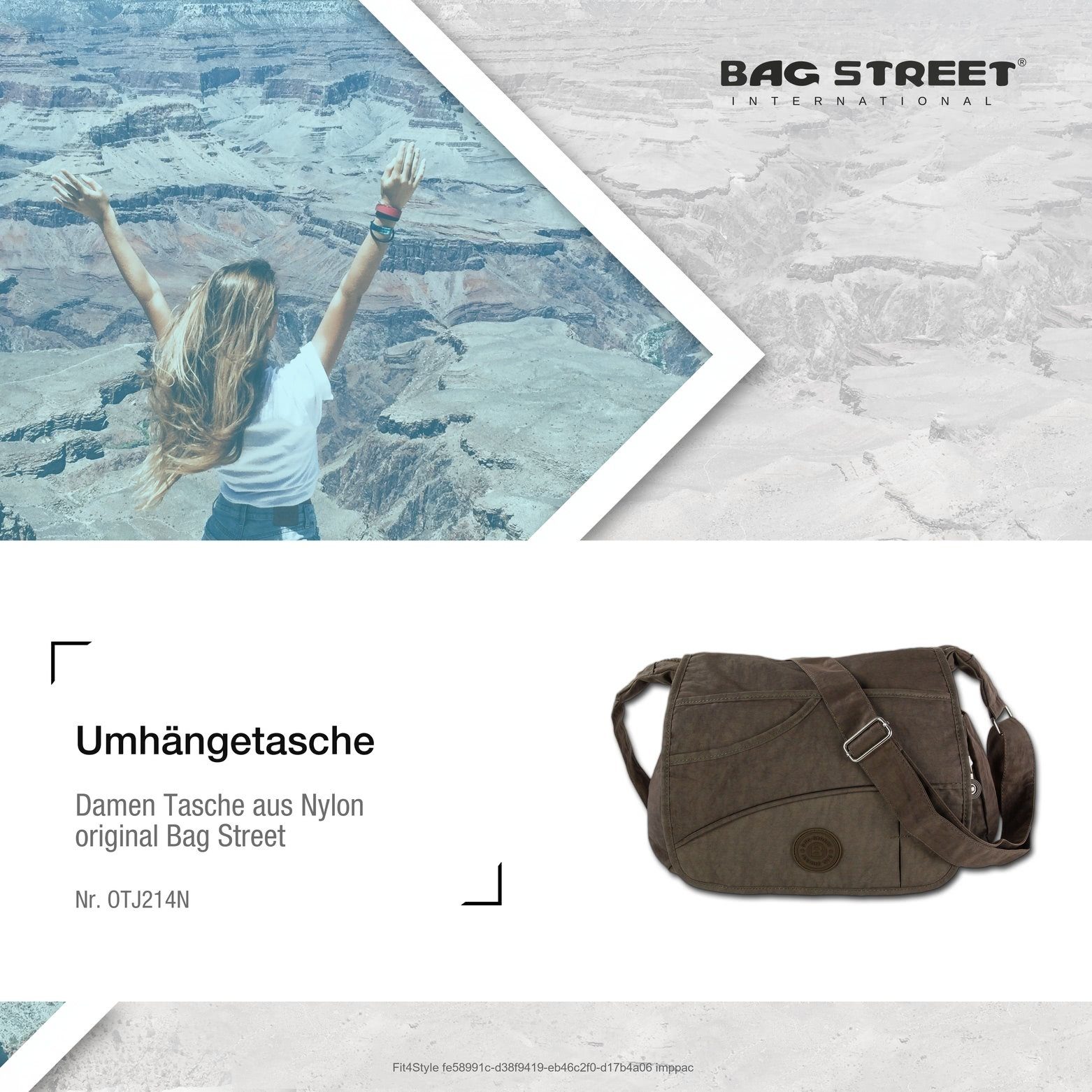 BAG STREET Umhängetasche Bag Street Damenhandtasche Umhängetasche (Umhängetasche), Damen, Jugend Umhängetasche Nylon, braun ca. 32cm x ca. 20cm