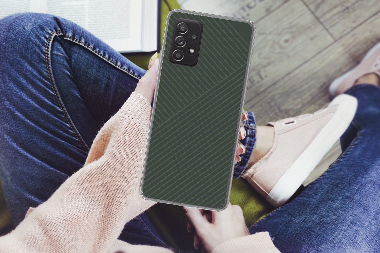 MuchoWow Handyhülle für Samsung Galaxy A53 5G Linien - Abstrakt - Grün - Minimalistisch, Phone Case, Silikon, Schutzhülle Dünn