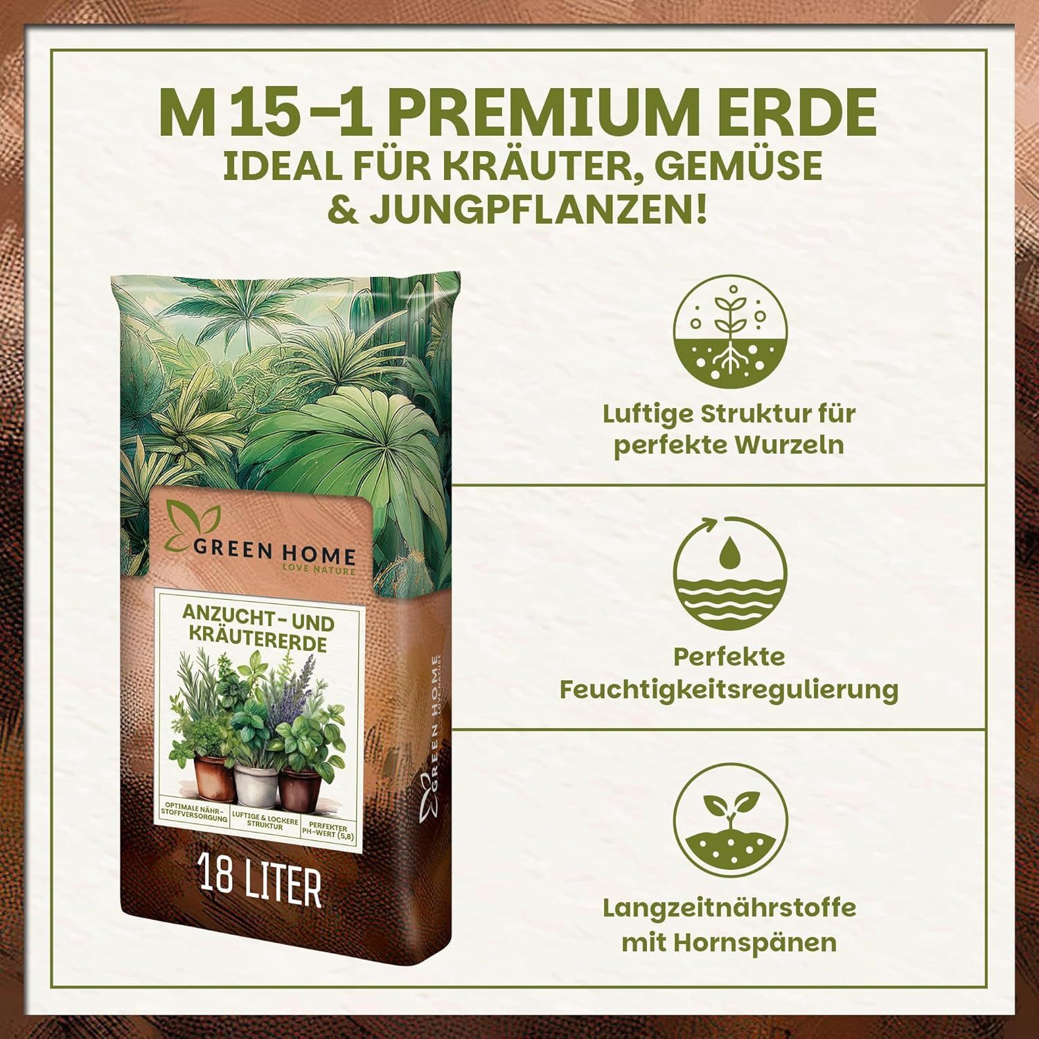 GREEN HOME LOVE NATURE Anzucht- und Kräutererde Anzucht- & Kräutererde, Aussaaterde für Gemüse, Kräuter & Tomaten 18 L, 36 L, 72 L, Langzeitdünger, Perlit, Koko – Bild 2 von 5