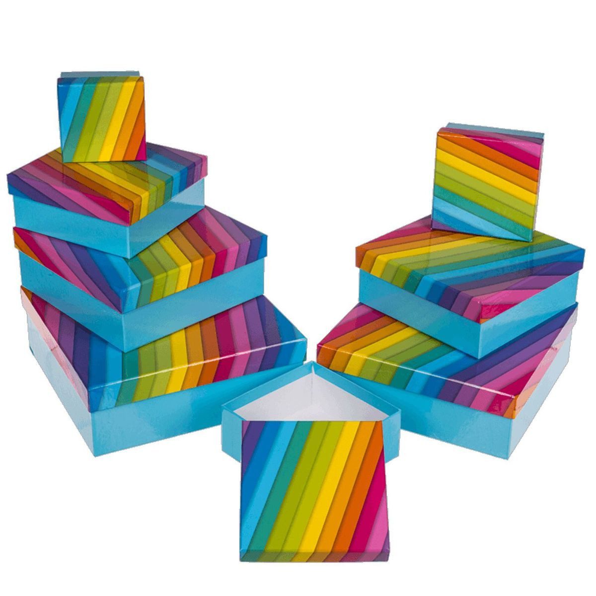 Out of the Blue Stapelbox Geschenkkarton in verschiedenen Größen hellblau mit Regenbogen, mit abnehmbaren Deckel