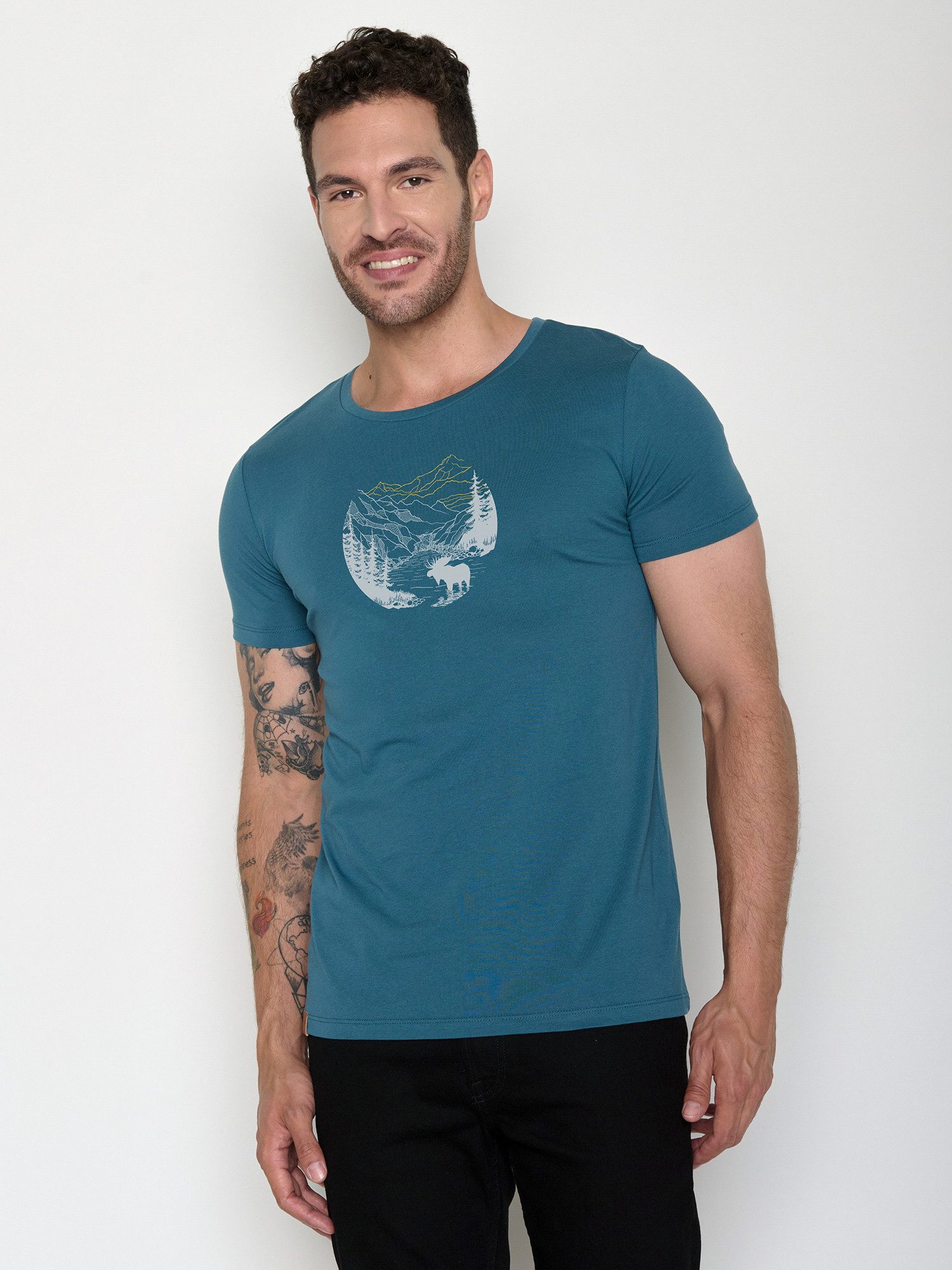 GreenBomb T-Shirt Guide Moose Creek (1-tlg., 1) klassischer Schnitt, tailliert, Rundhalsausschnitt, Bio-Baumwolle