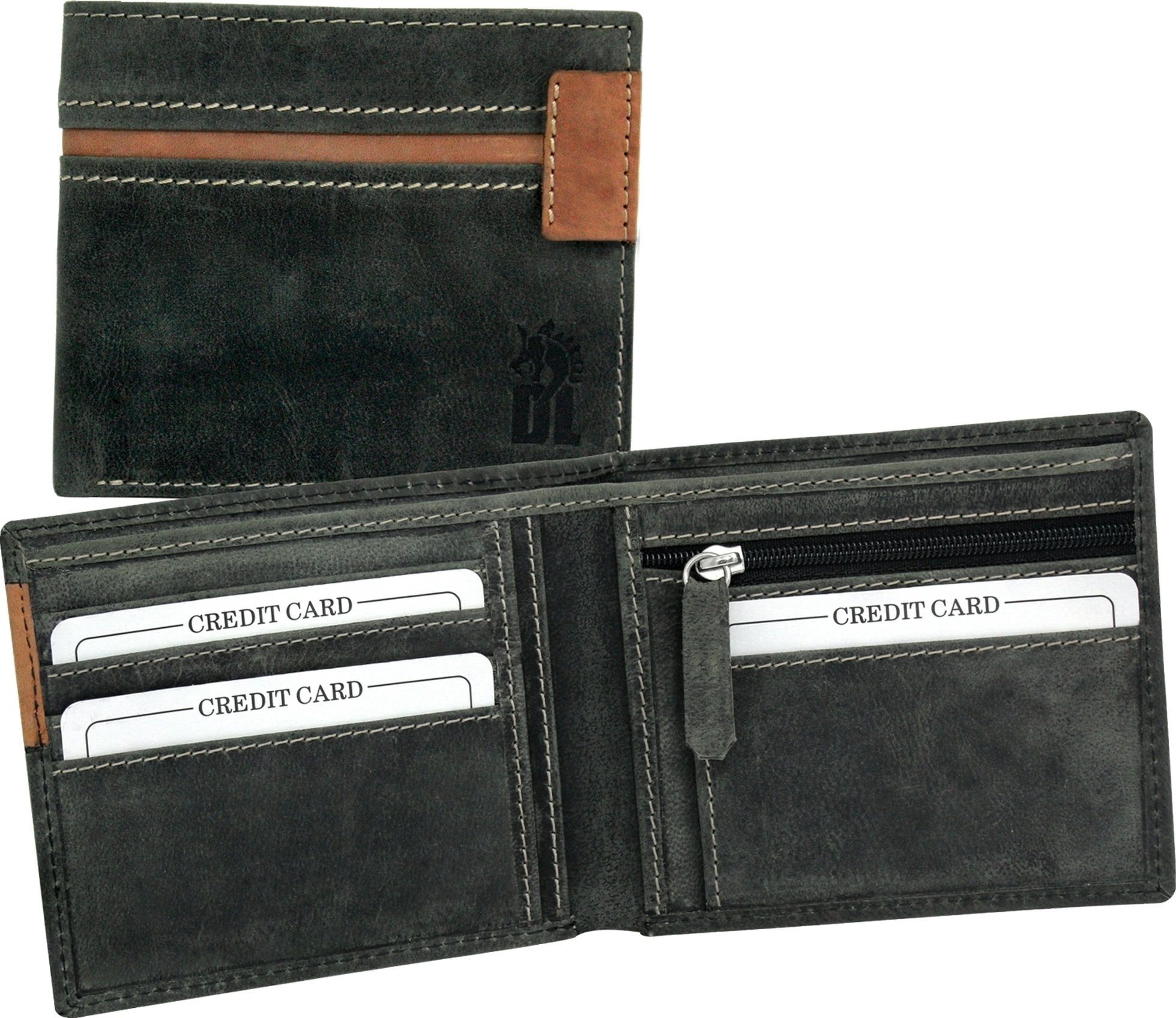 DrachenLeder Geldbörse DrachenLeder Herren Portemonnaie Börse (Portemonnaie, Portemonnaie), Herren Geldbörse Echtleder Größe ca. 11cm, grau, braun, Serie Marc