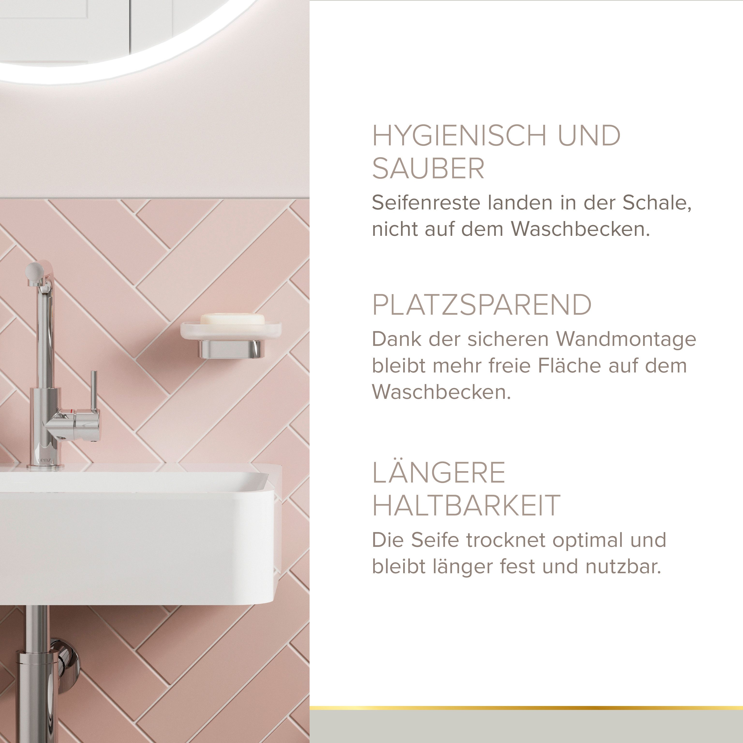 Lenz Seifenschale AURA Milchglas Chrom zum bohren, einfache Wandmontage, einfache Wandmontage – Bild 5 von 5