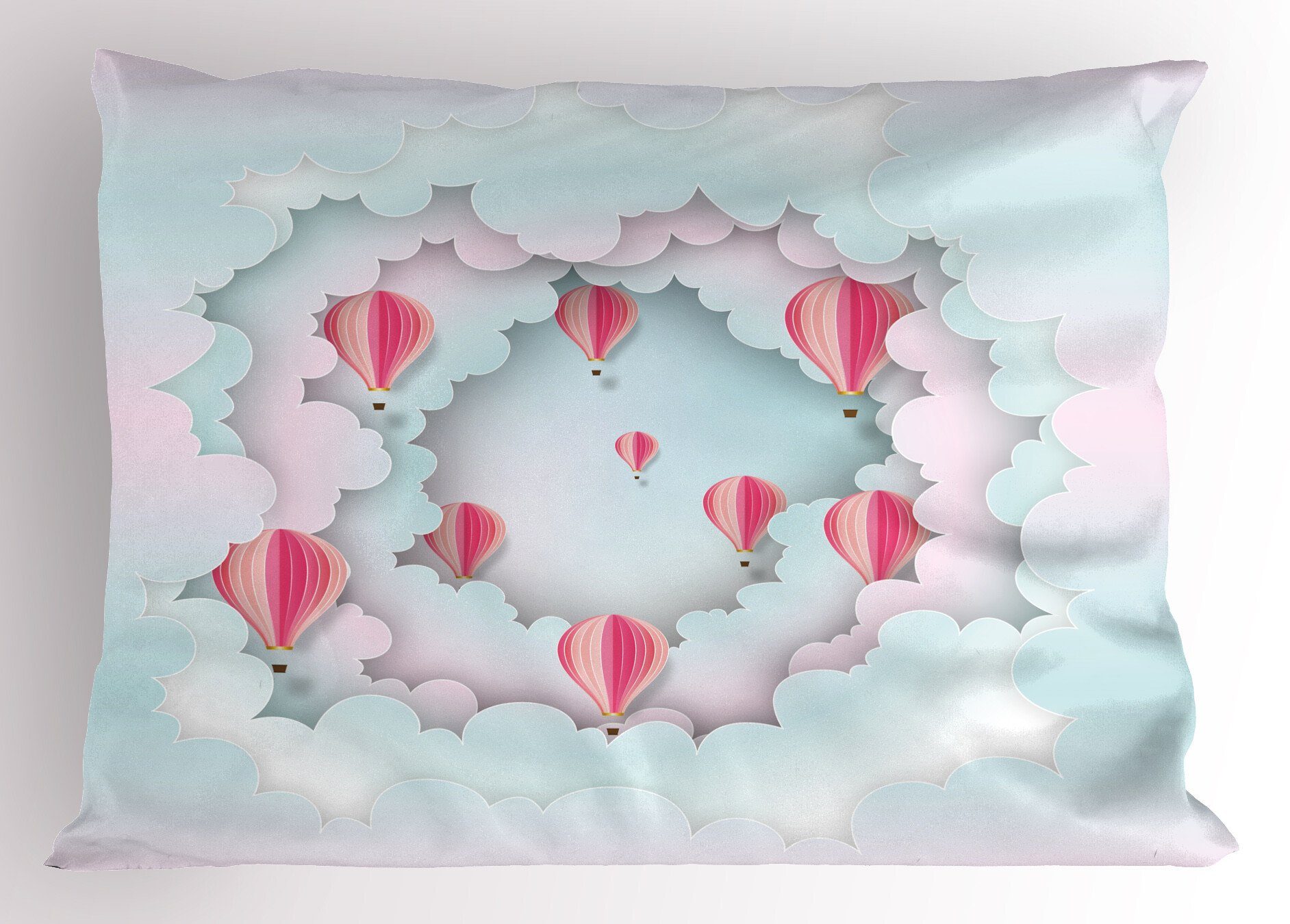 Kissenbezüge Dekorativer Standard King Size Gedruckter Kissenbezug, Abakuhaus (1 Stück), Blau Und Pink Dreamy Clouds Ballon