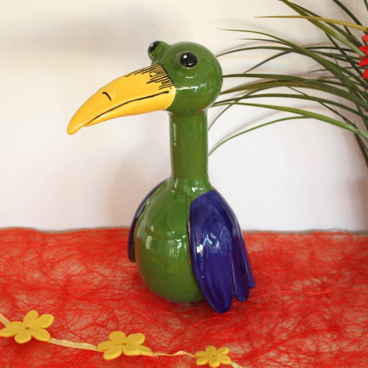 Tangoo-Deko Gartenfigur Keramik-Vogel langem mit grün (Stück) Tangoo Schnabel, sitzend