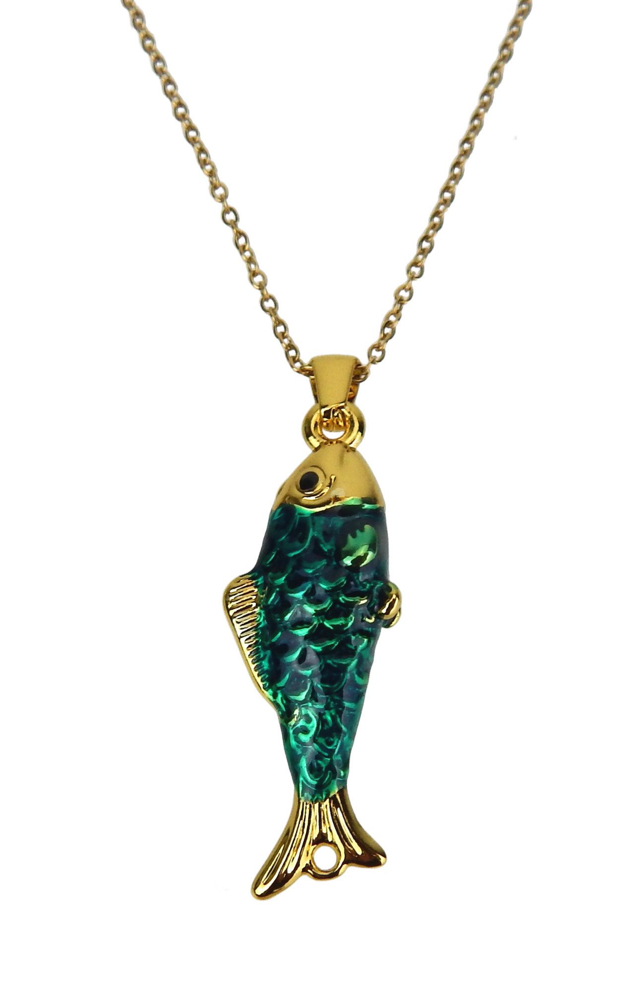 Ella Jonte Edelstahlkette, Halskette mit maritimem Fisch-Anhänger in Gold-Grün