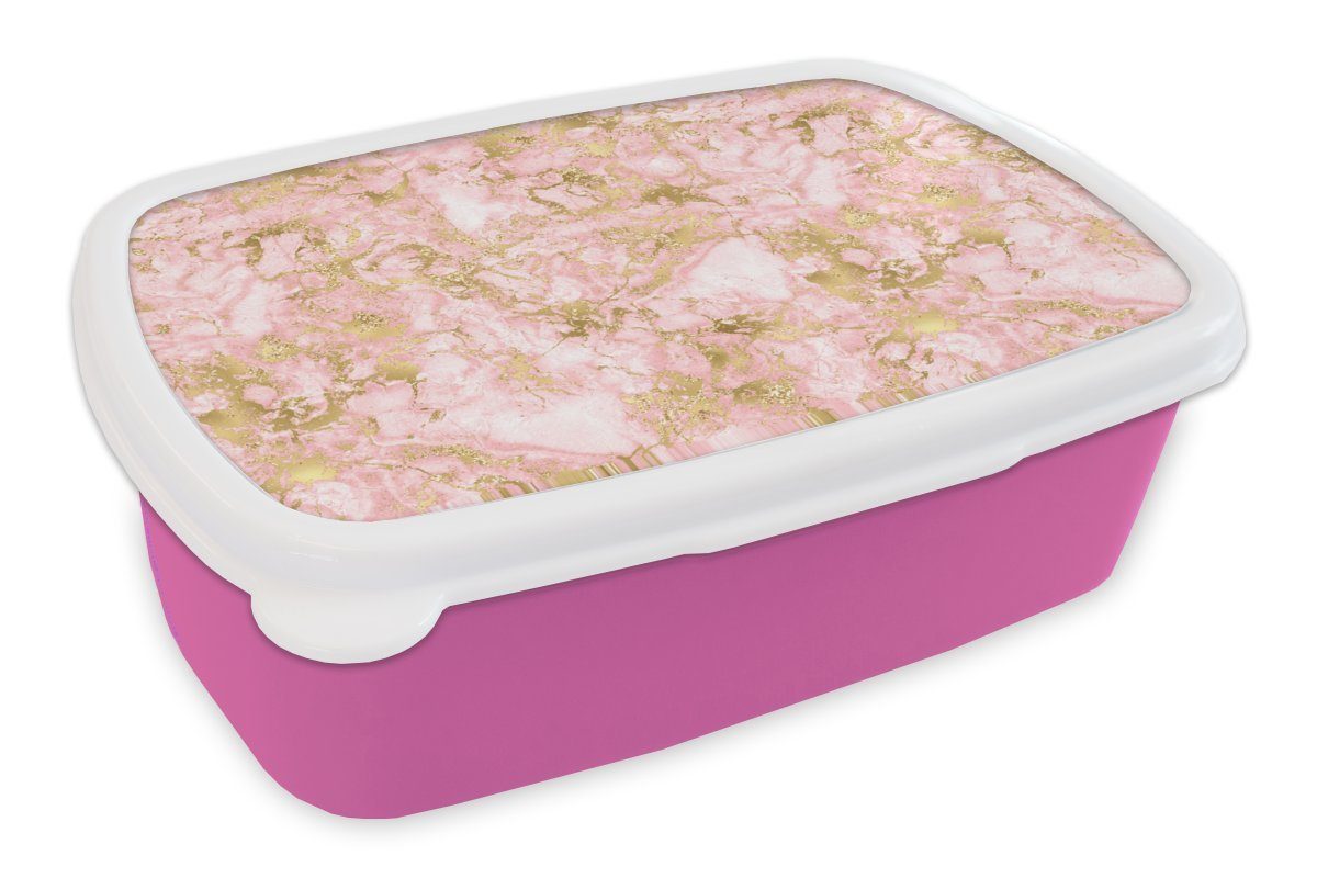 MuchoWow Lunchbox Gold - Marmor - Design, Kunststoff, (2-tlg), Brotbox für Erwachsene, Brotdose Kinder, Snackbox, Mädchen, Kunststoff rosa