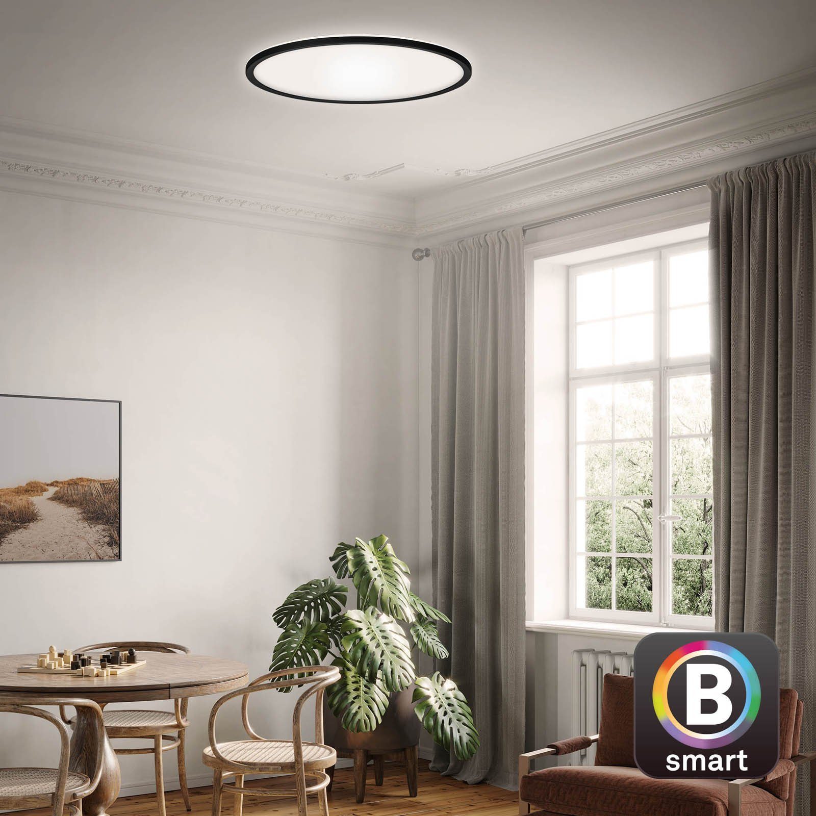 Deckenlampe, Licht, dimmbar, Leuchten LED Sprachsteuerung, Neutralweiß, Schlafzimmer Tageslichtweiß, Wifi, LED indirektes Briloner Appsteuerung, Warmweiß, 7059-015, fest 22W, Schwarz, 42x2,5cm, verbaut, Smarte Kaltweiß, Wohnzimmer, ultraflach, Panel Fernbedienung,