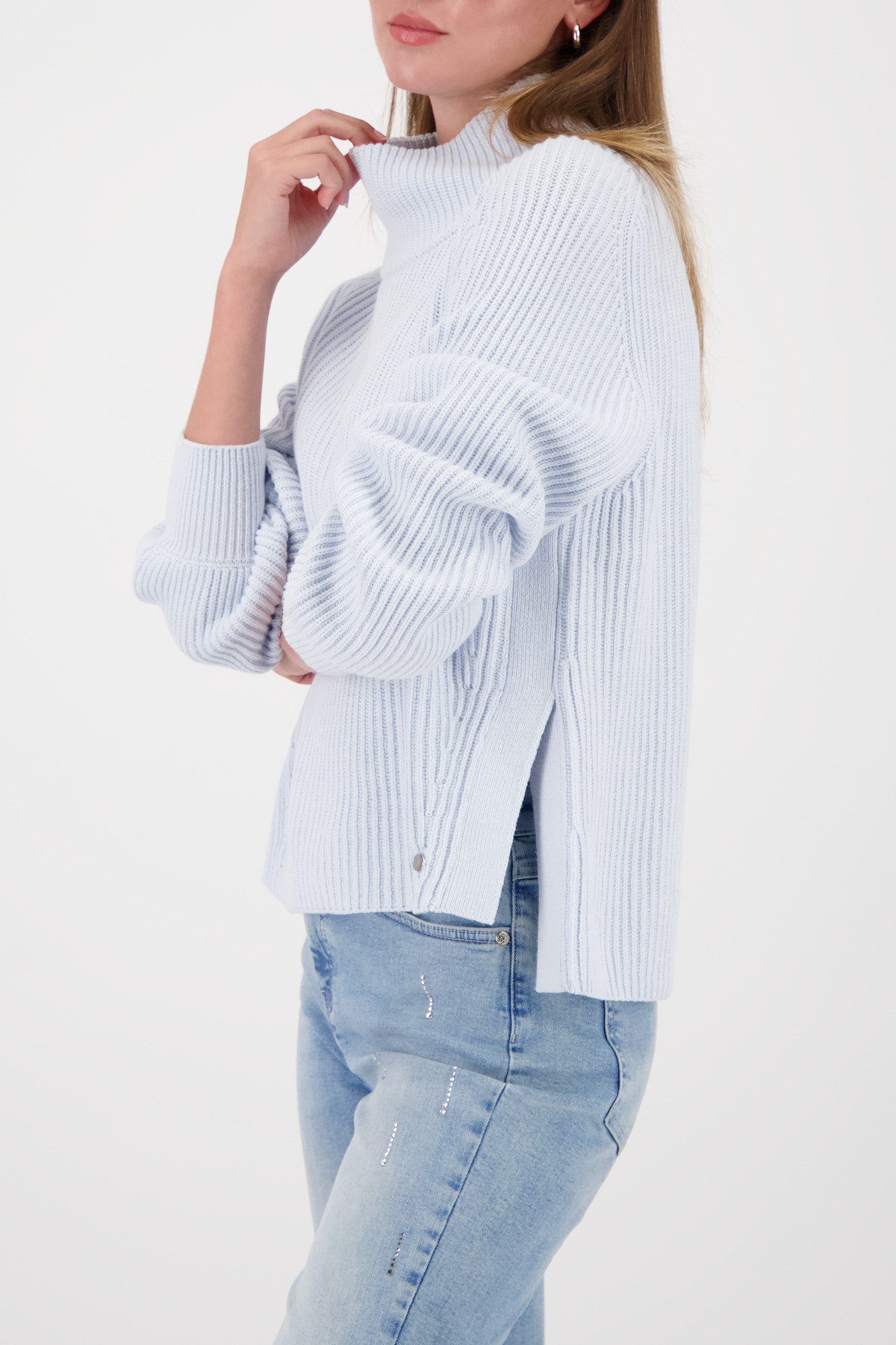 Monari Strickpullover Pullover Basic Perlfang Regular fit mit Stehkragen