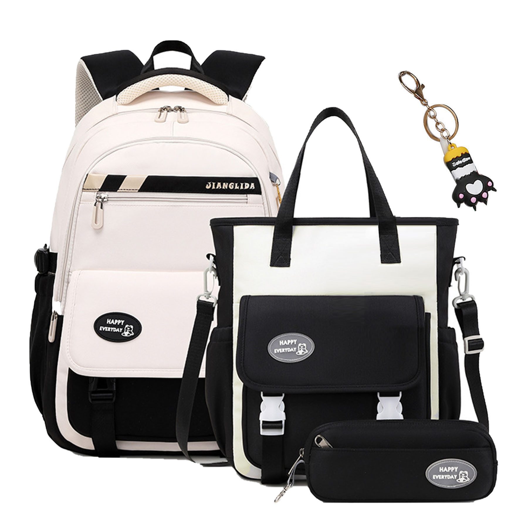 Mutig Schulrucksack Schulrucksack Teenager,Schulranzen-Set 3-teilig,große Kapazität (Wasserdicht Schulranzen,Unisex Geeignet für Mittelstufe-Universität, Mit Anhänger für jugendliche zum Schulbesuch,Einkaufen,Camping usw), Mit ergonomischem Design zur Entlastung von Schultern und Rücken