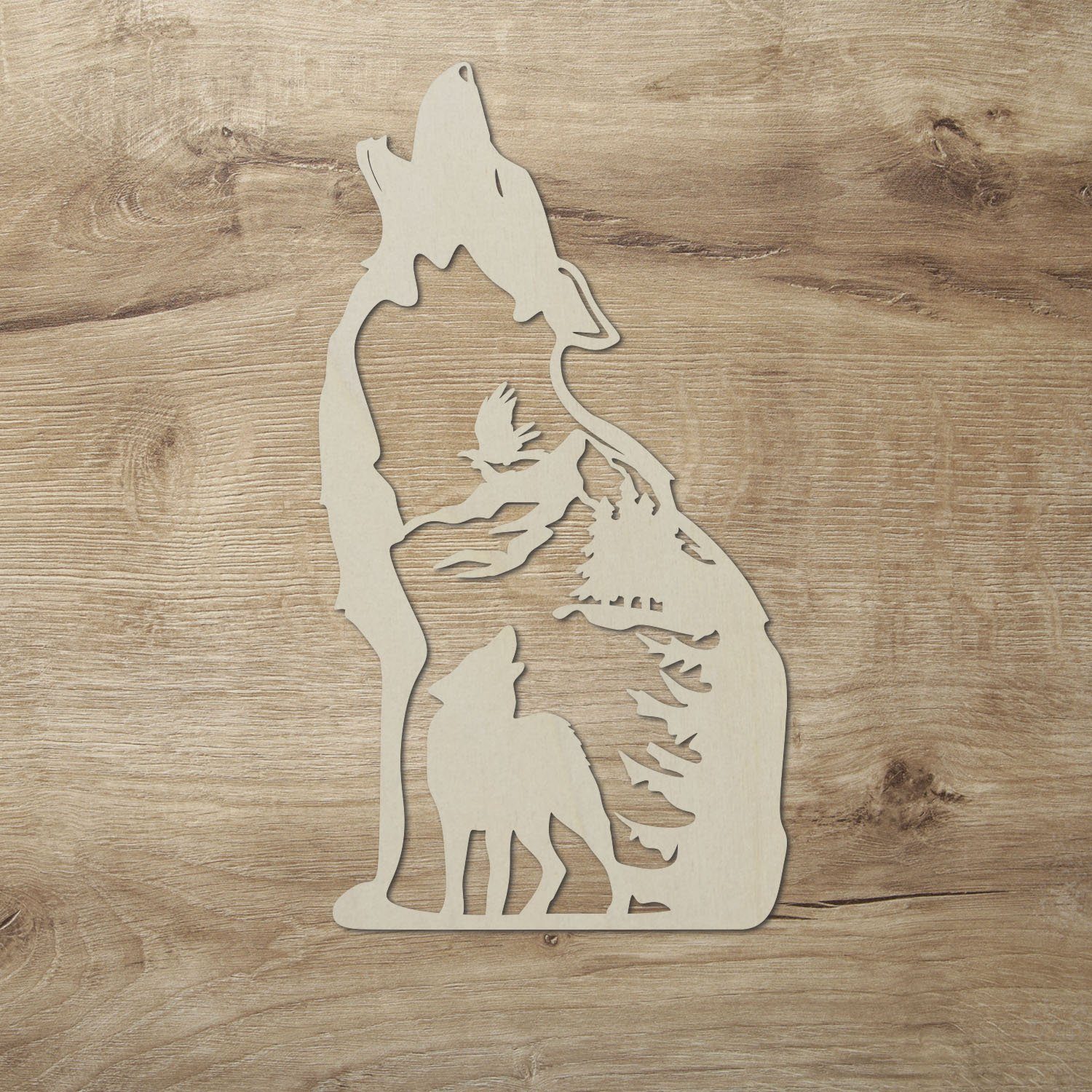 Namofactur LED Dekolicht Heulender Wolf Wand Deko Leuchte, Holz Lampe, Ohne günstig online kaufen