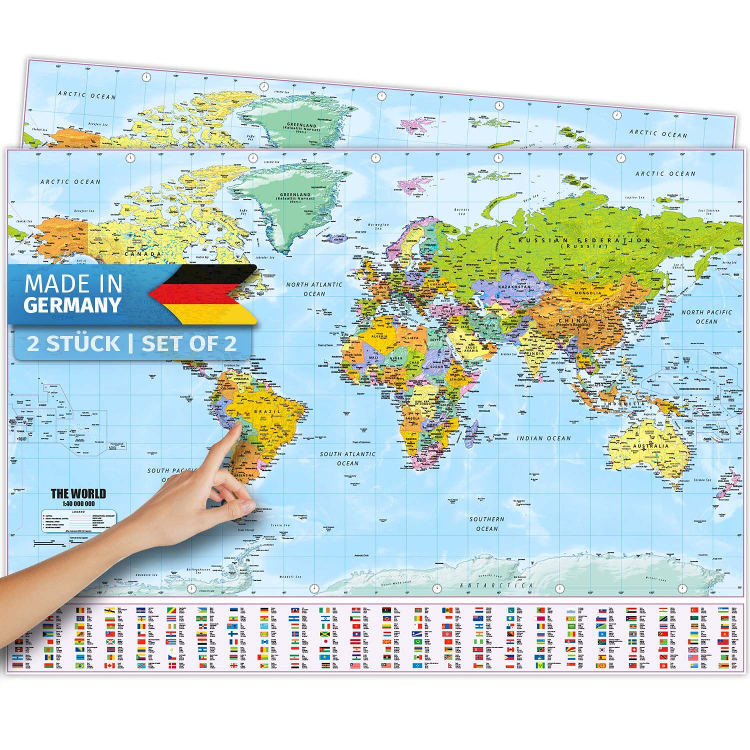 Goods+Gadgets Poster GOODS+GADGETS Weltkarte Poster – Politische Weltkarte mit Flaggen, Politisch (mit Fahnen & Flaggen, 2 St), 140x100cm