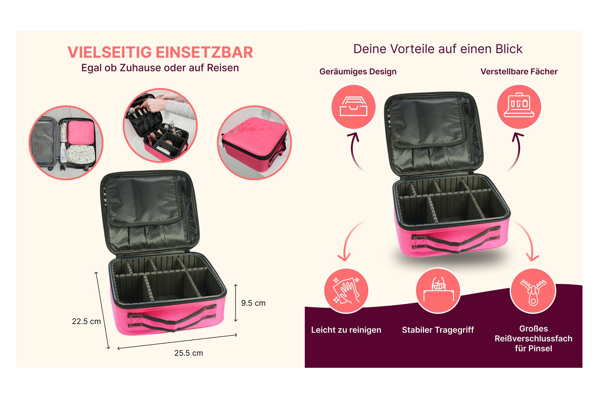 Fantasia Beauty Beautycase Beauty Tool Case pink, 22,5 x 25,5 x 9,5 cm, mit Einteilungen (1-tlg), Nylon