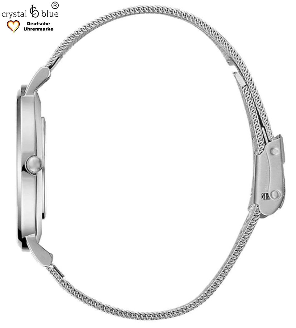 crystal blue Quarzuhr Damenuhr Mesh & Tennisarmband silber mit cubic Zirkonia Kristallen, kostenlose Lieferung