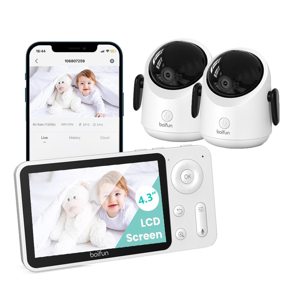 Video-Babyphone WLAN Babyphone mit Kamera 4,3” 2MP Kamera App-Steuerung mit Halterung