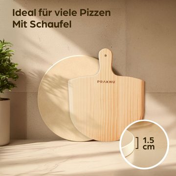 Praknu Pizzastein für Backofen, Gas und Grill Rund 30 cm Ø - Holz Pizzaschieber Ofen Set, Cordierit, (Set, 2-St), Für Knusprigen Boden - bis 900 °C - Wärme Speichernd - Pizzaschaufel