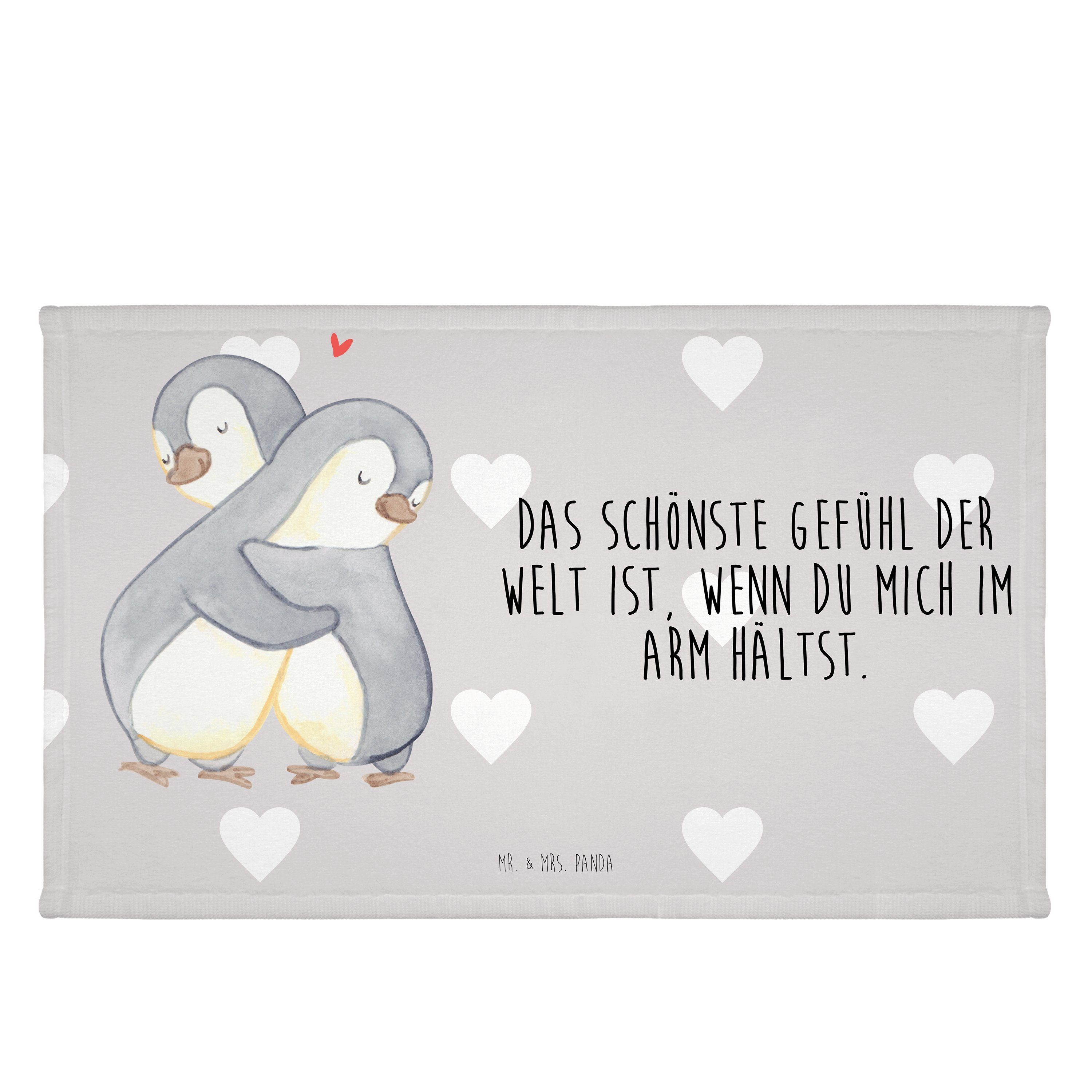 Mr. & Mrs. Panda Handtuch Gästetuch, Geschenk, - Reise, Freund, Pinguine Kuscheln - (1-St) Pastell Grau