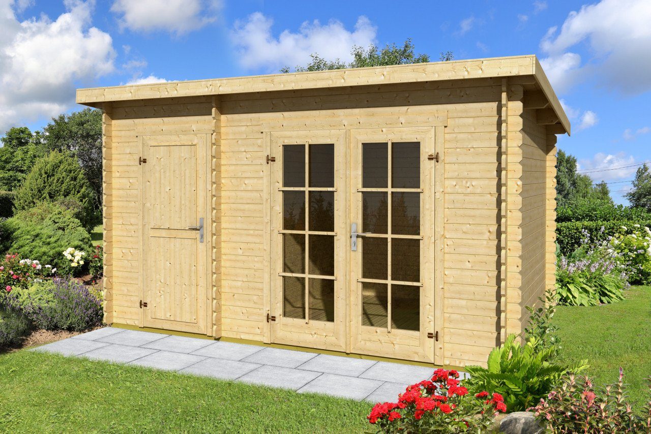 LASITA MAJA Gartenhaus Pultdach 4x3m Holz Belmont 1 in 28mm Wandstärke, BxT: 380x250 cm, mit Premium Dachbahn selbstklebend