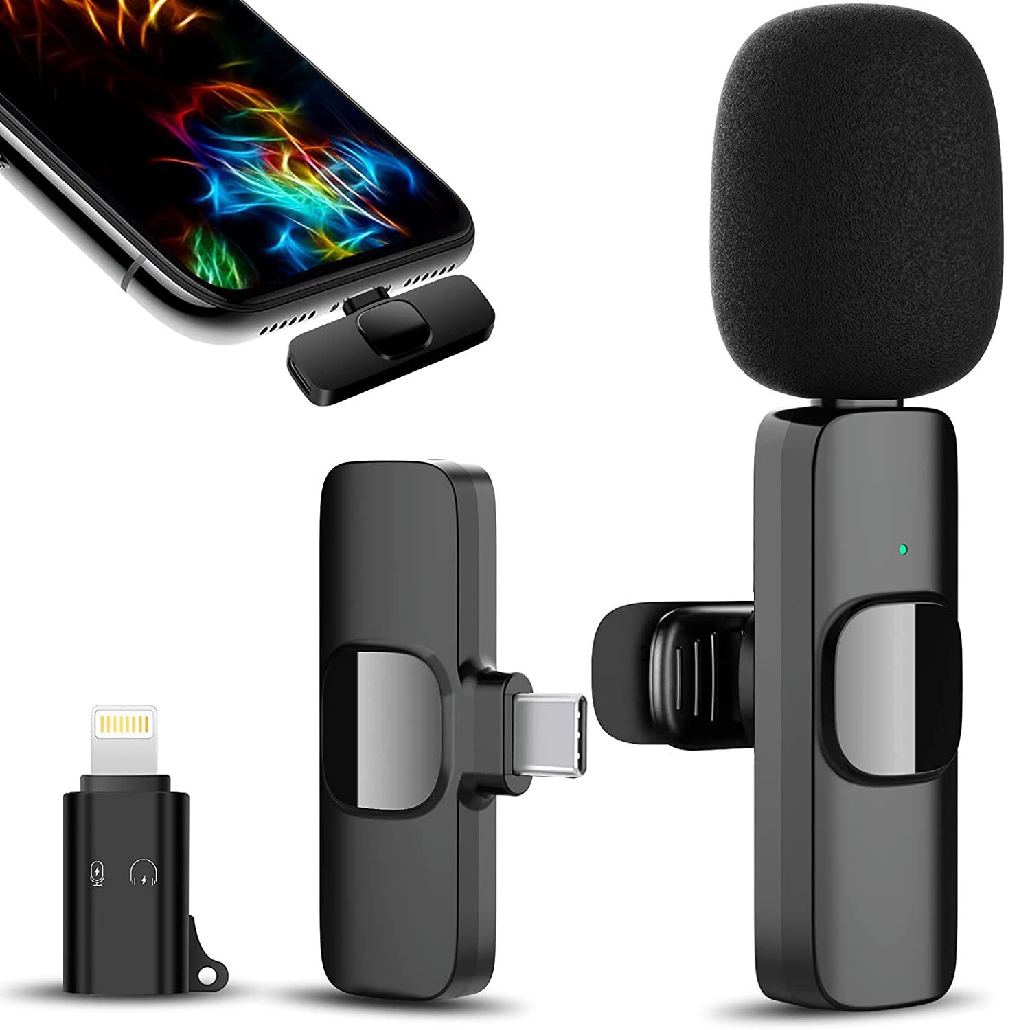 TUWENA Mikrofon iPhone/Android Lavalier Mikrofon Wireless, für Live-Streaming-Podcast