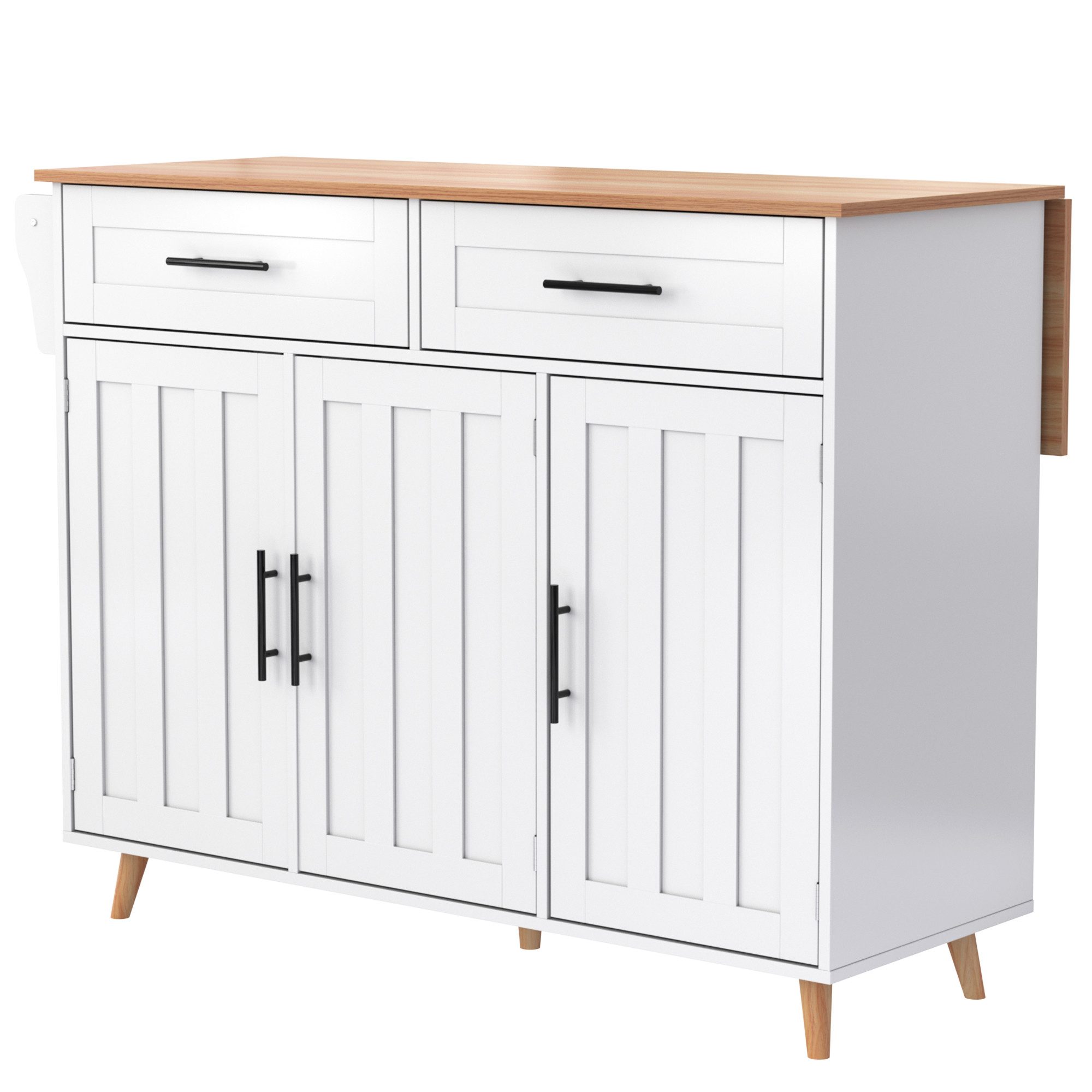 OKWISH Sideboard Anrichte Küchenschrank Speisewagen (1 St., 5 Räder, 3 Tür), mit Ausziehbare Arbeitsplatte,Massivholzbeine umschaltbar