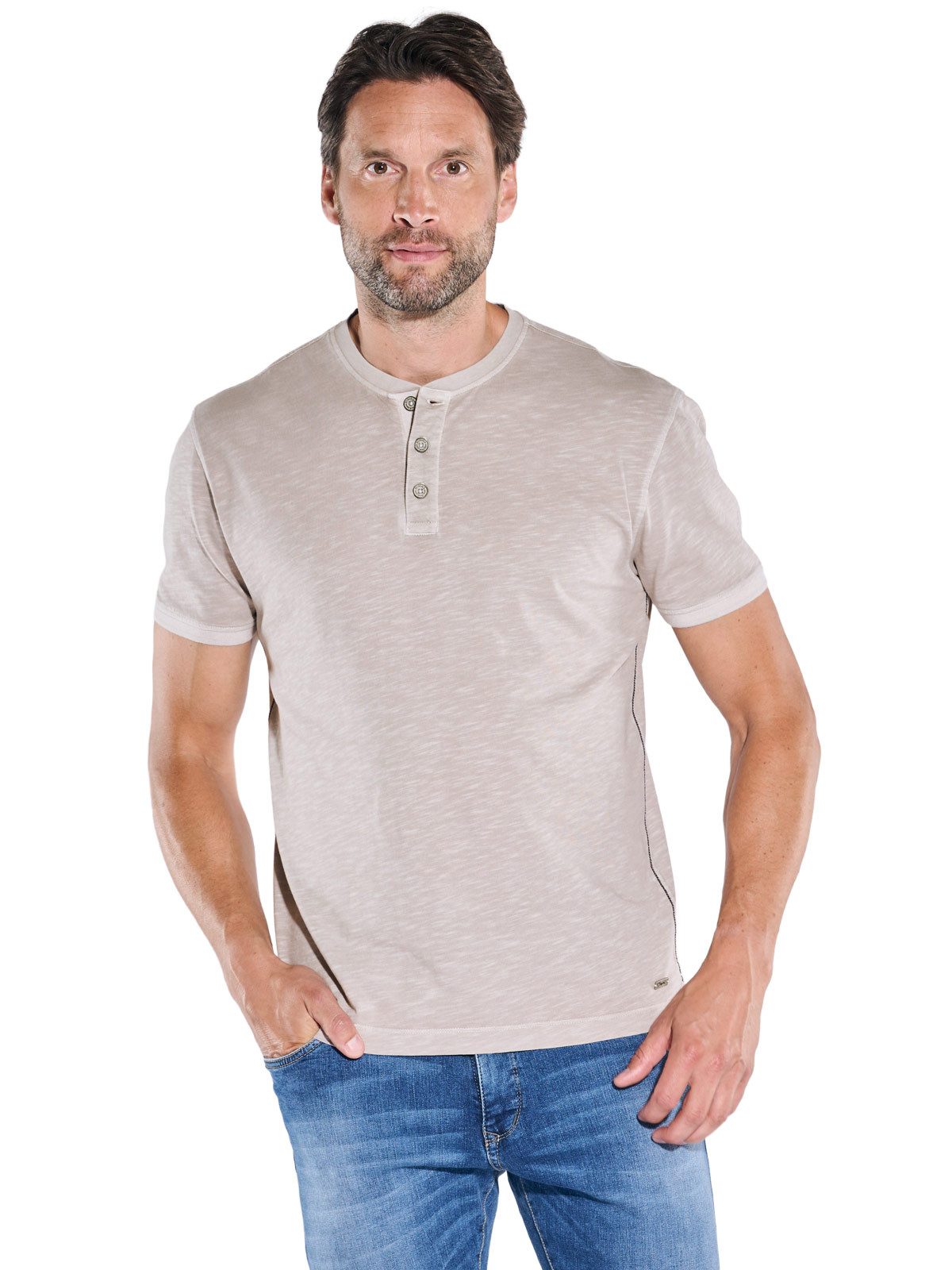 T-Shirt Herren Henley-Shirt uni, Braunbeige