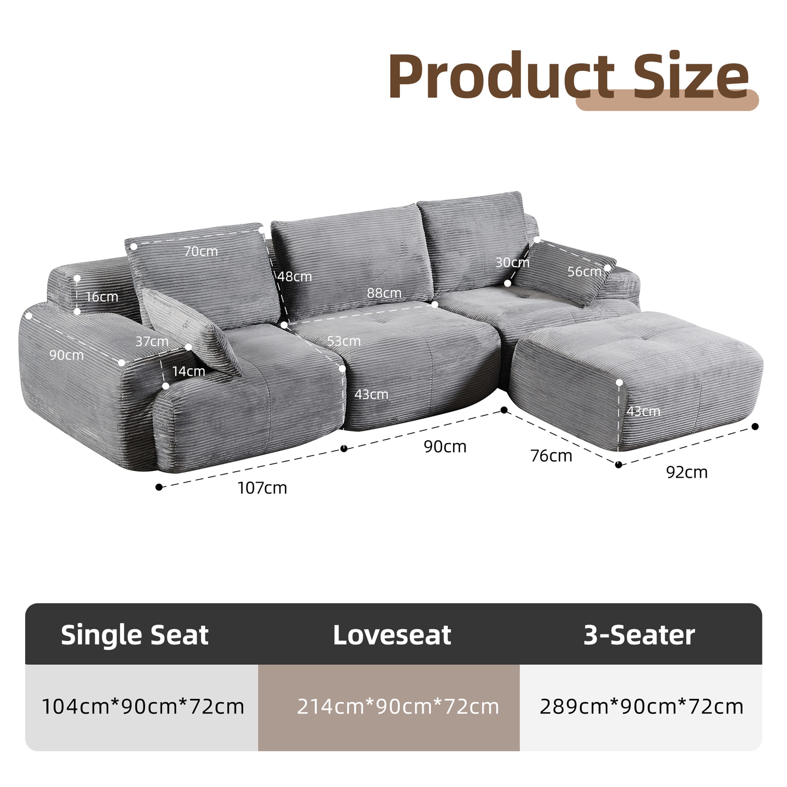 Leawin Sofa Sofa 3-2-1 Sitzer mit Schlaffunktion – Wohnzimmersofa modern & bequem, Bequemes Sofa mit Bettfunktion – modern, kompakt und flexibel nutzbar