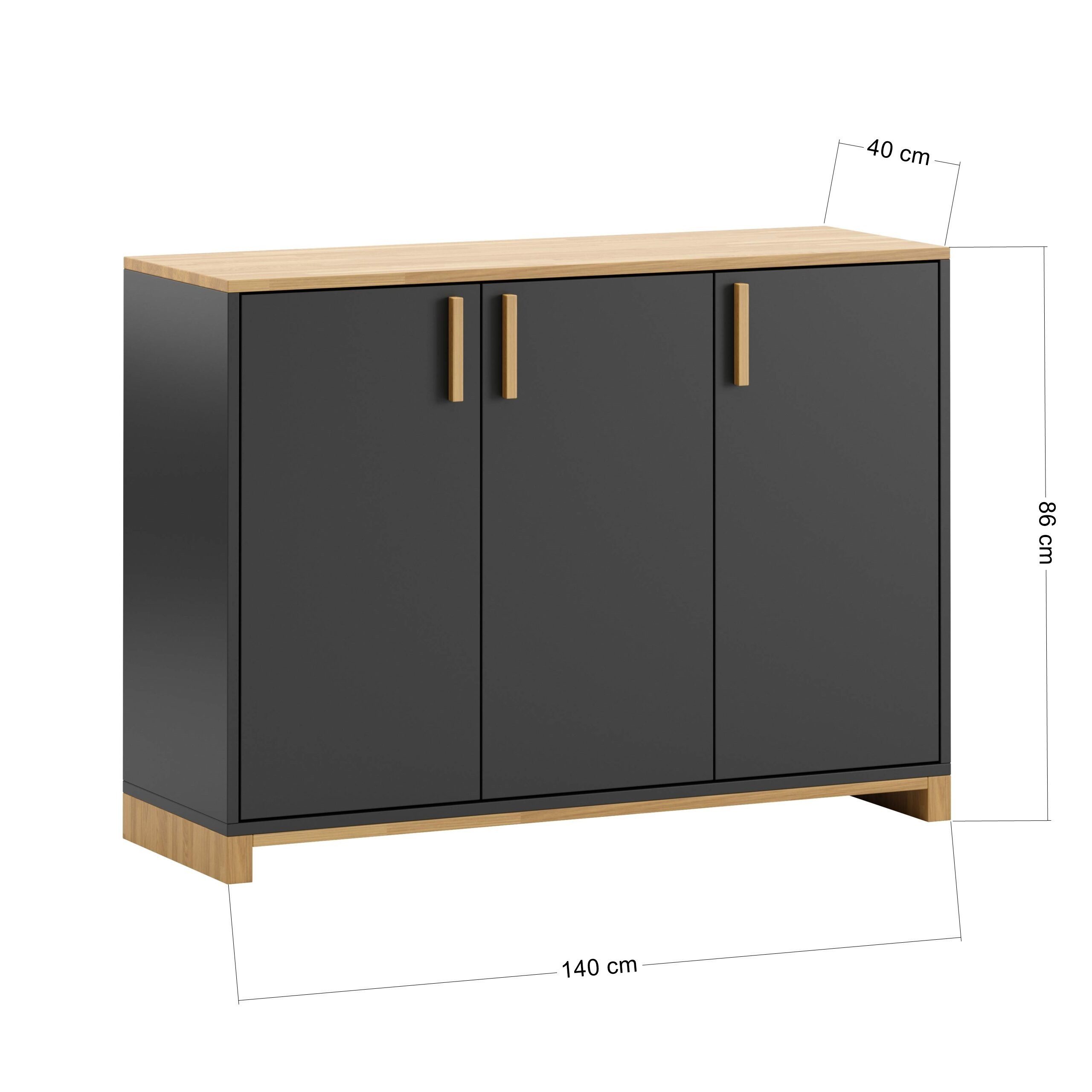 Deerhorn Sideboard Kommode Modern Workplace, 3 Türen mit Soft-Close, Tiefe: 40 cm, Höhe: 86 cm