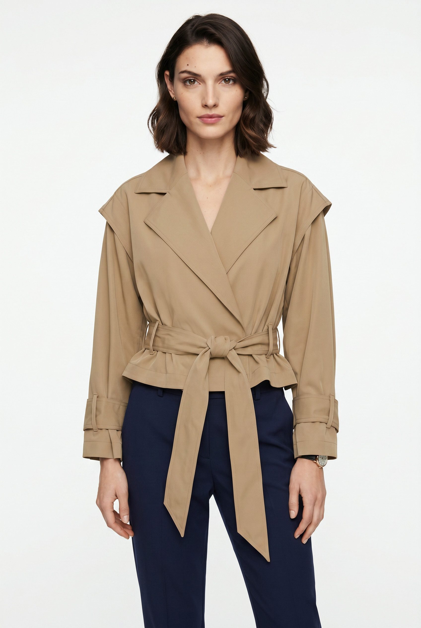 BOSS ORANGE Kurzjacke Jophelia Premium Damenmode aus softem Materialmix, mit Bindegürtel