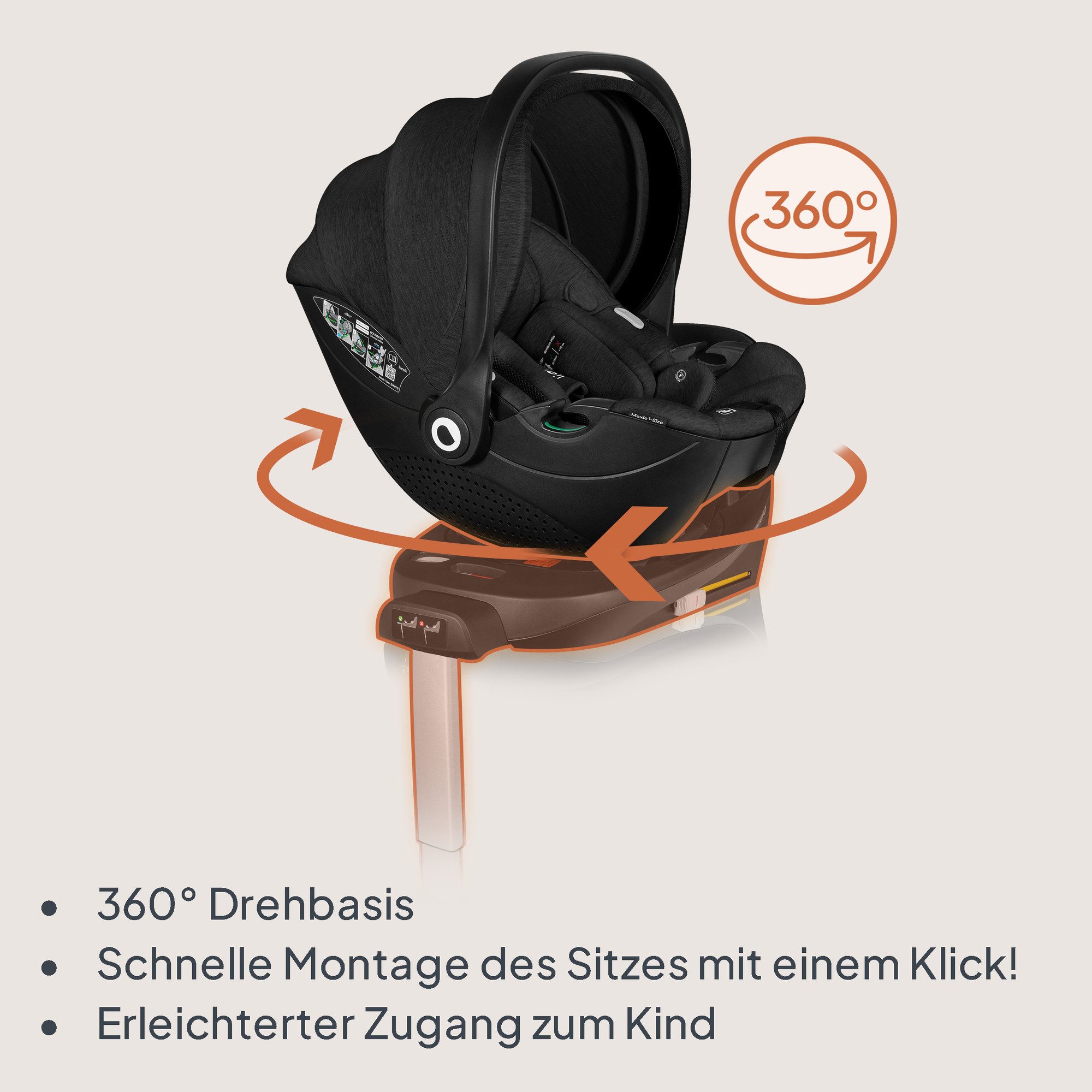 lionelo Autokindersitz MOXIE I-SIZE SET, ab: ab Geburt, bis: bis 87 cm, ab: 40 cm, bis: 87 cm, (Set mit 360°-Basis), Inklusive 360°-Basis/Memory Foam/Bambus/Dri-Seat/Magnetgurte
