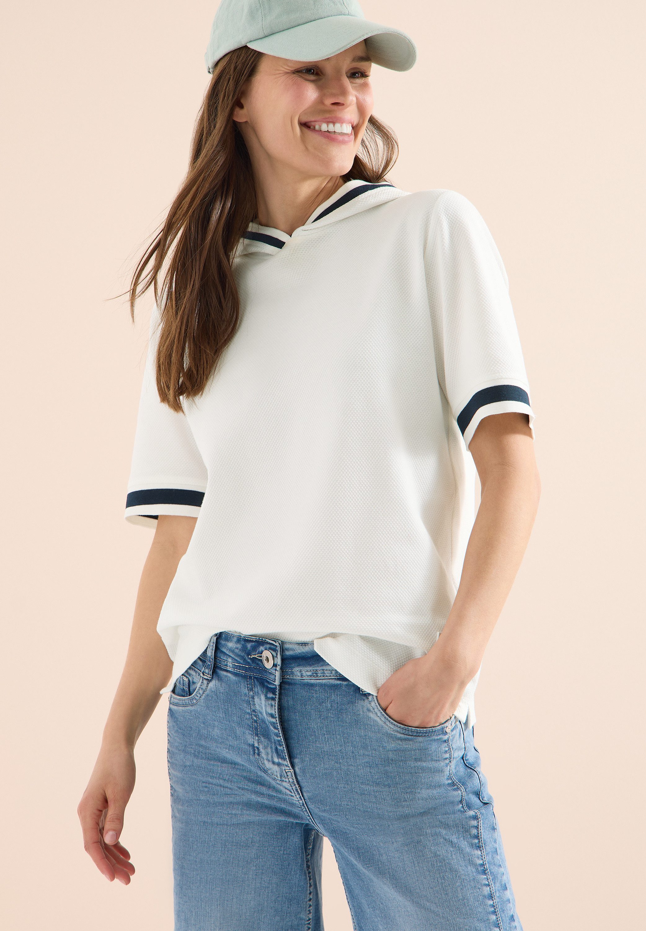 CECIL Kapuzenshirt in strukturierter Qualität mit Rippdetails