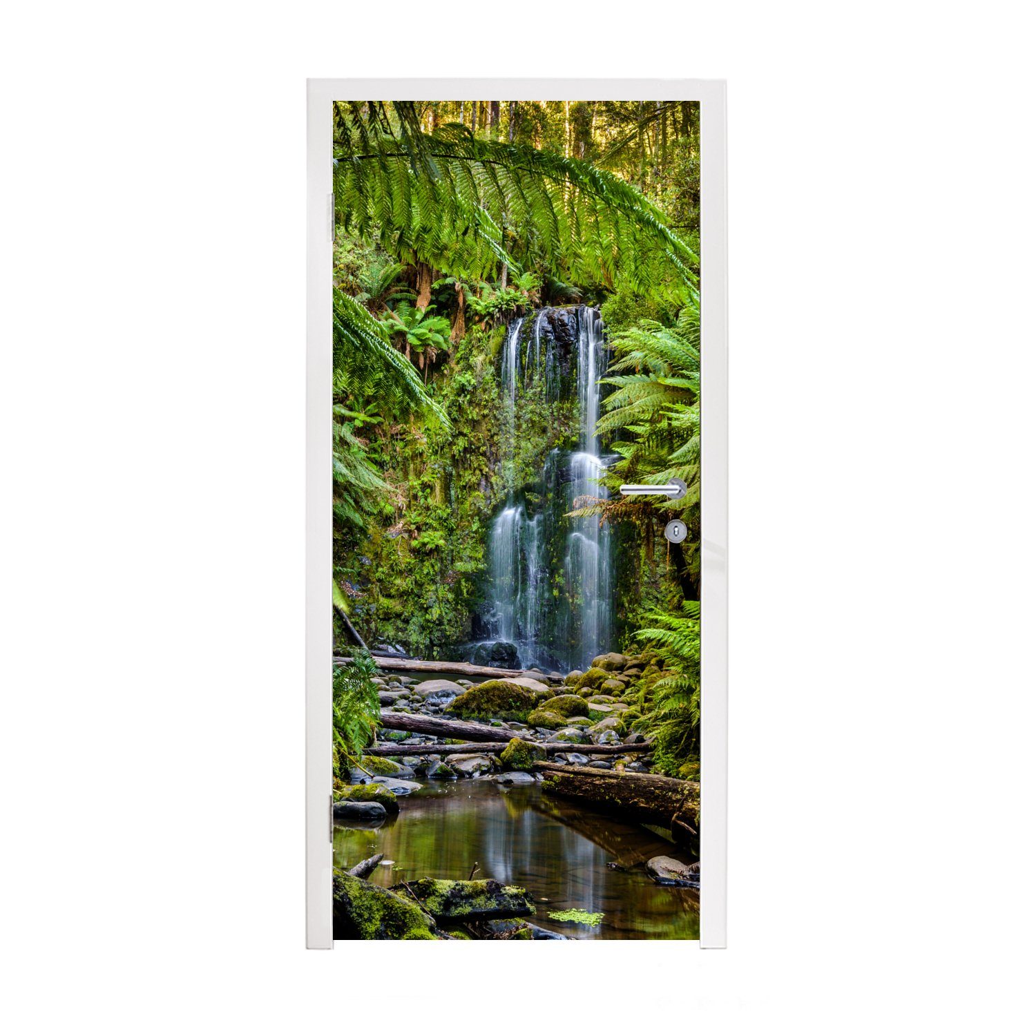 MuchoWow Türtapete Wasserfälle tief in den Regenwäldern von Victoria, Matt, bedruckt, (1 St), Fototapete für Tür, Türaufkleber, 75x205 cm