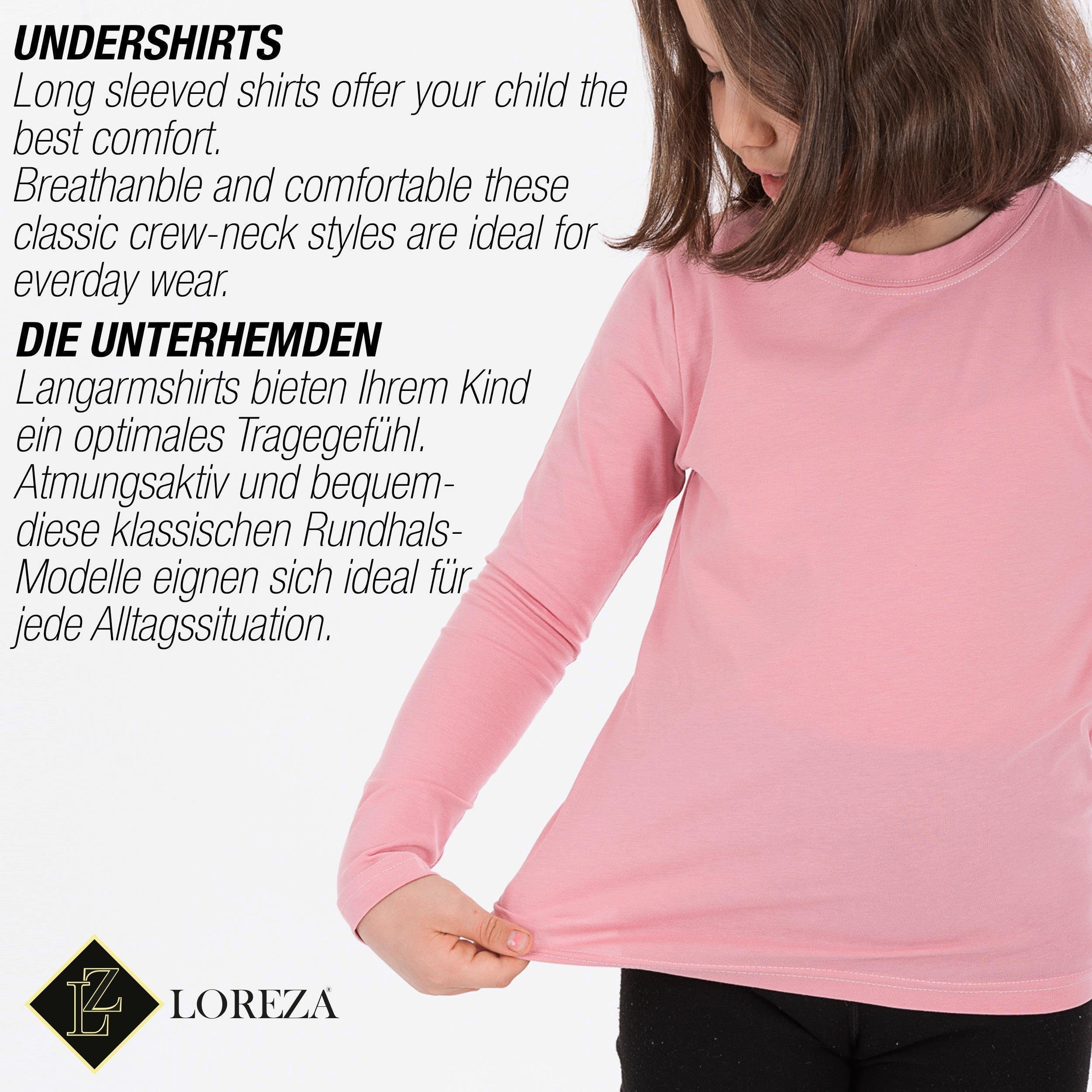LOREZA Unterhemd 3er Set Mädchen Langarmshirts - Basics - Mehrfarbig (Set, 3-St., 3er-Pack)
