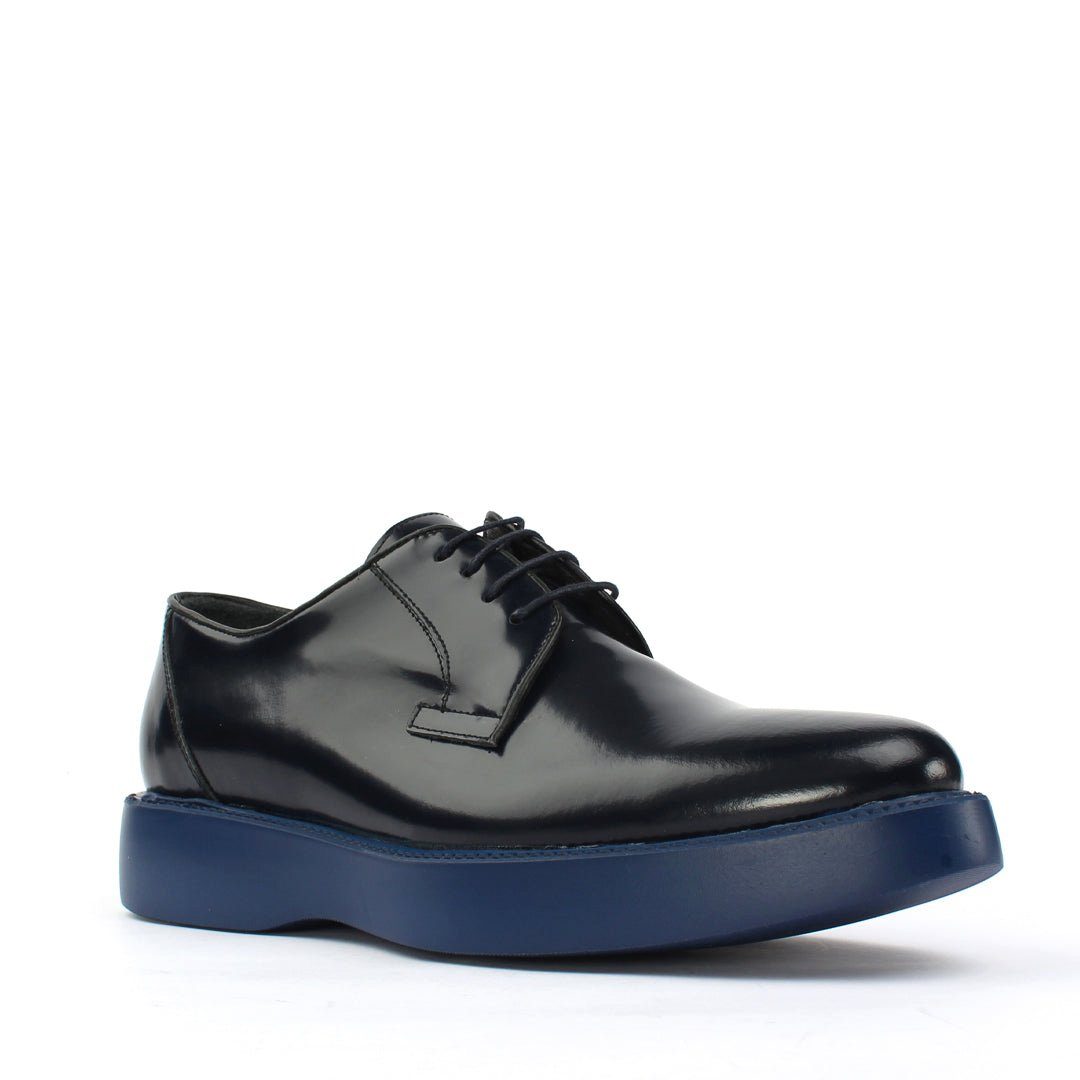 Celal Gültekin Leder Derby Plateau Sneaker Herren Sneaker Glanzleder Derby, Echtleder-Futter, Schwarz/Marineblau, 44