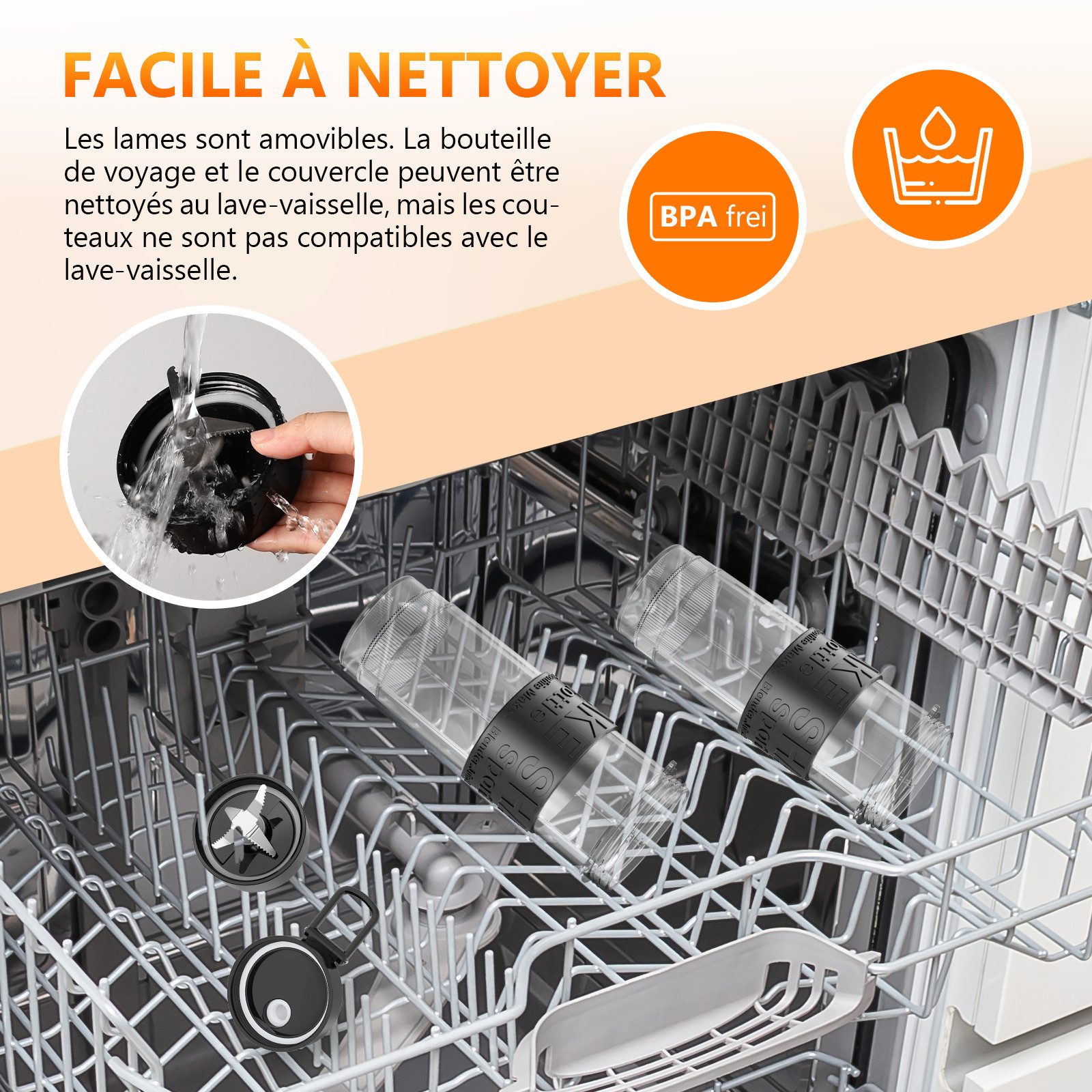 Fofile Standmixer TB11A 500W Smoothie Maker mit 2x570ml Sportflaschen, 500 W, mit 4 Edalstahlklingen, 20.000 U/min, Ein-Tasten-Bedienung