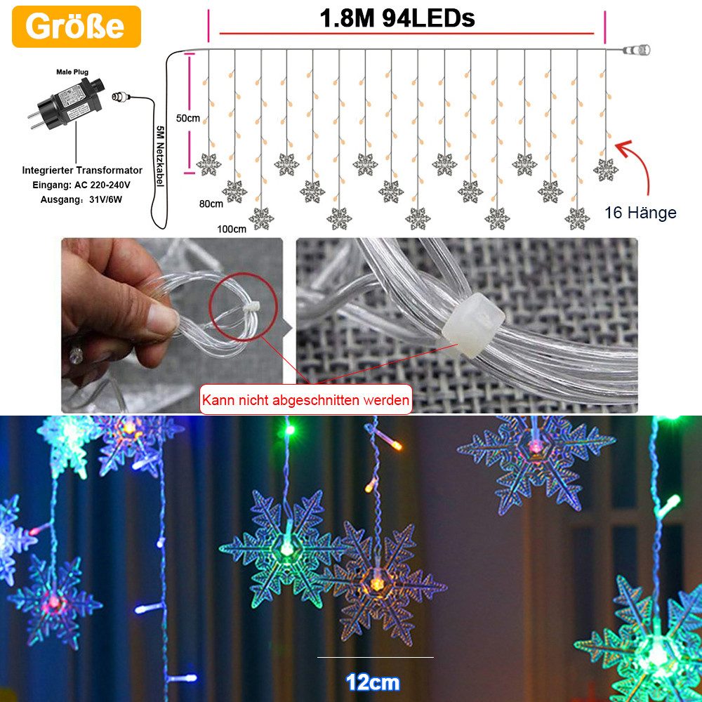 Qualra LED-Lichtervorhang Weihnachts LED Schneeflocken Lichterkette, 8 Modi günstig online kaufen