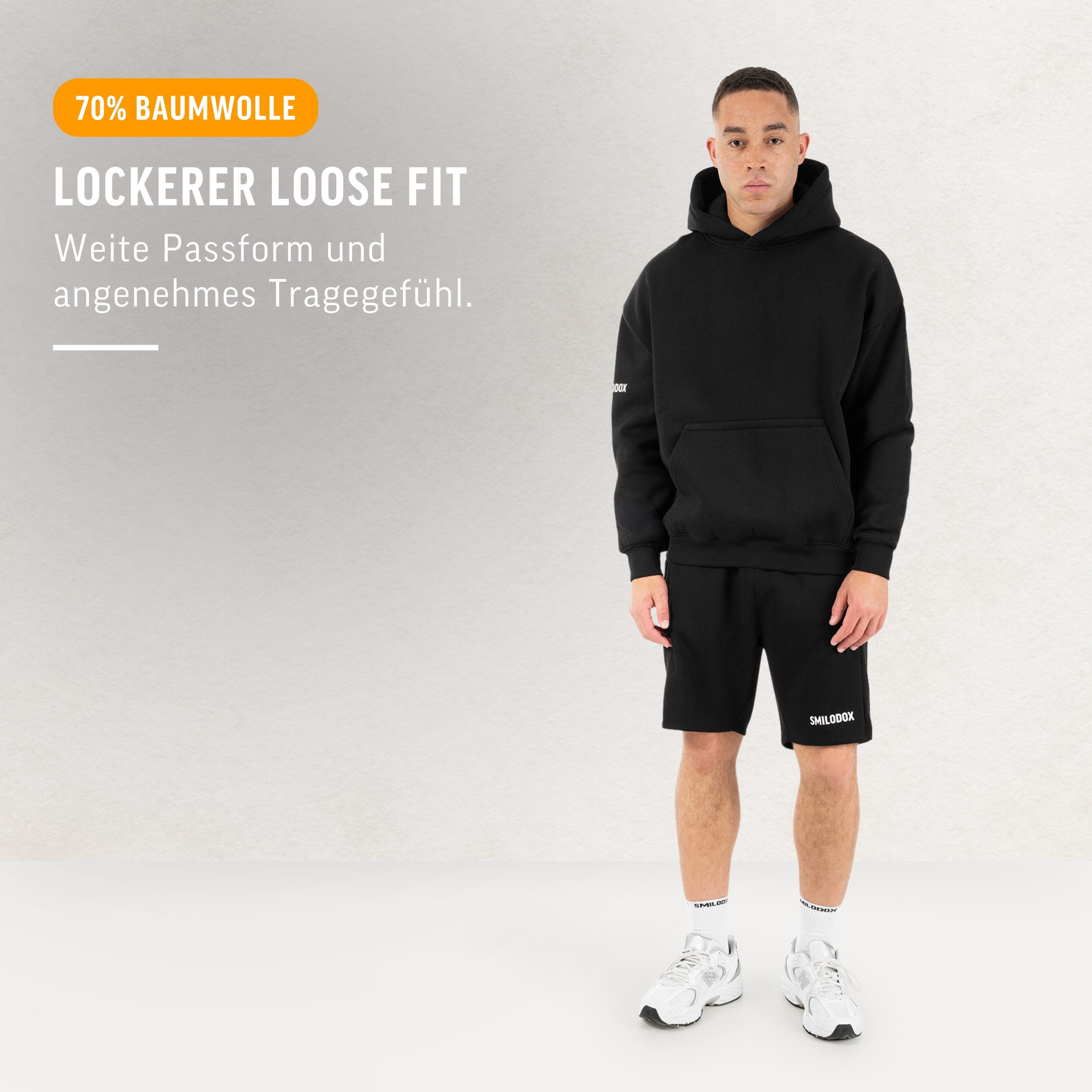 Smilodox Hoodie Koray Herren, Pullover Loose Fit, Kapuze, Fitness & Streetwear Baumwollmix, Sportstyle, Rippbündchen, Arm-Print, Komfort