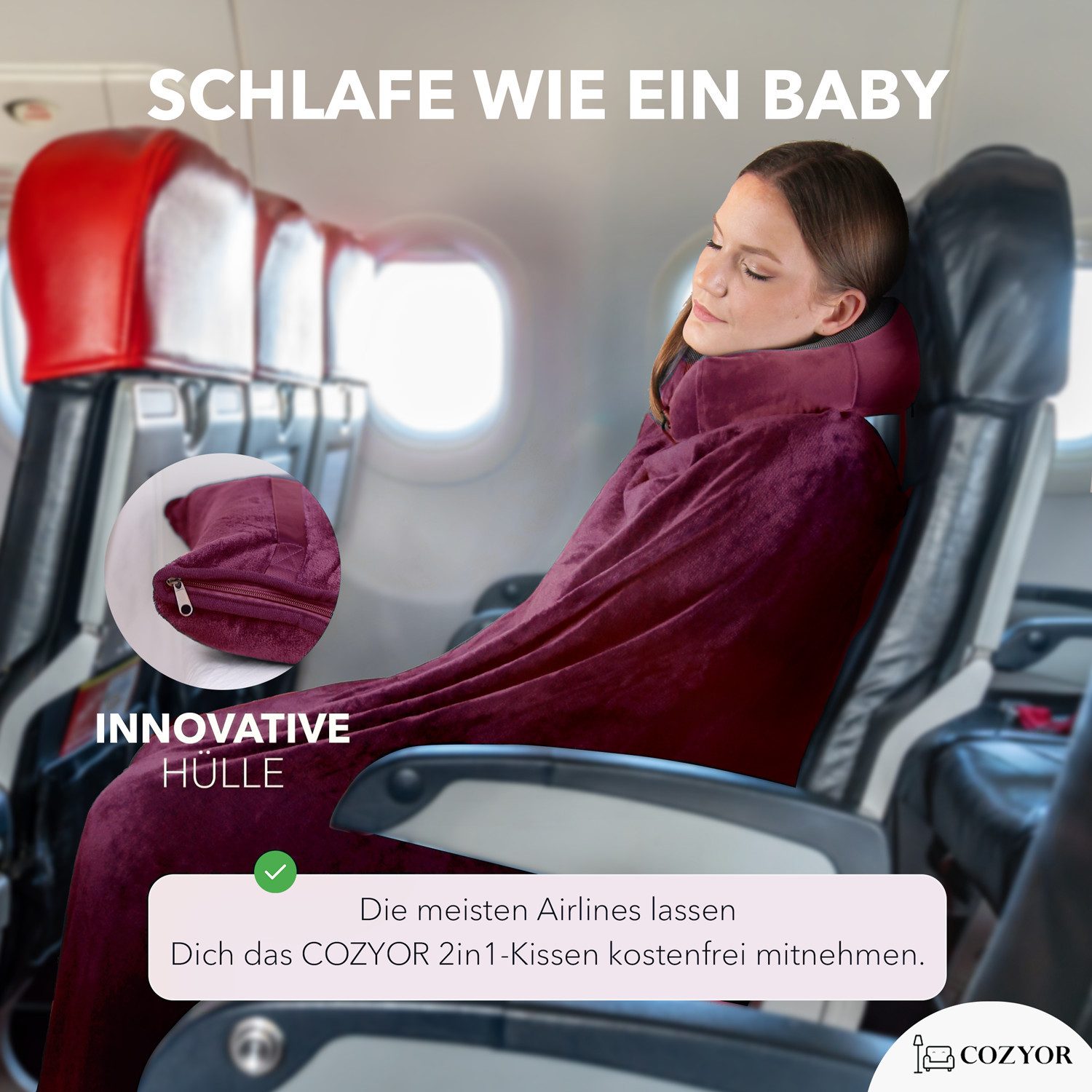 Cozyor Reisekissen und Reisedecke 2 in 1, Reiseset kuschelig weich + Rucksa günstig online kaufen