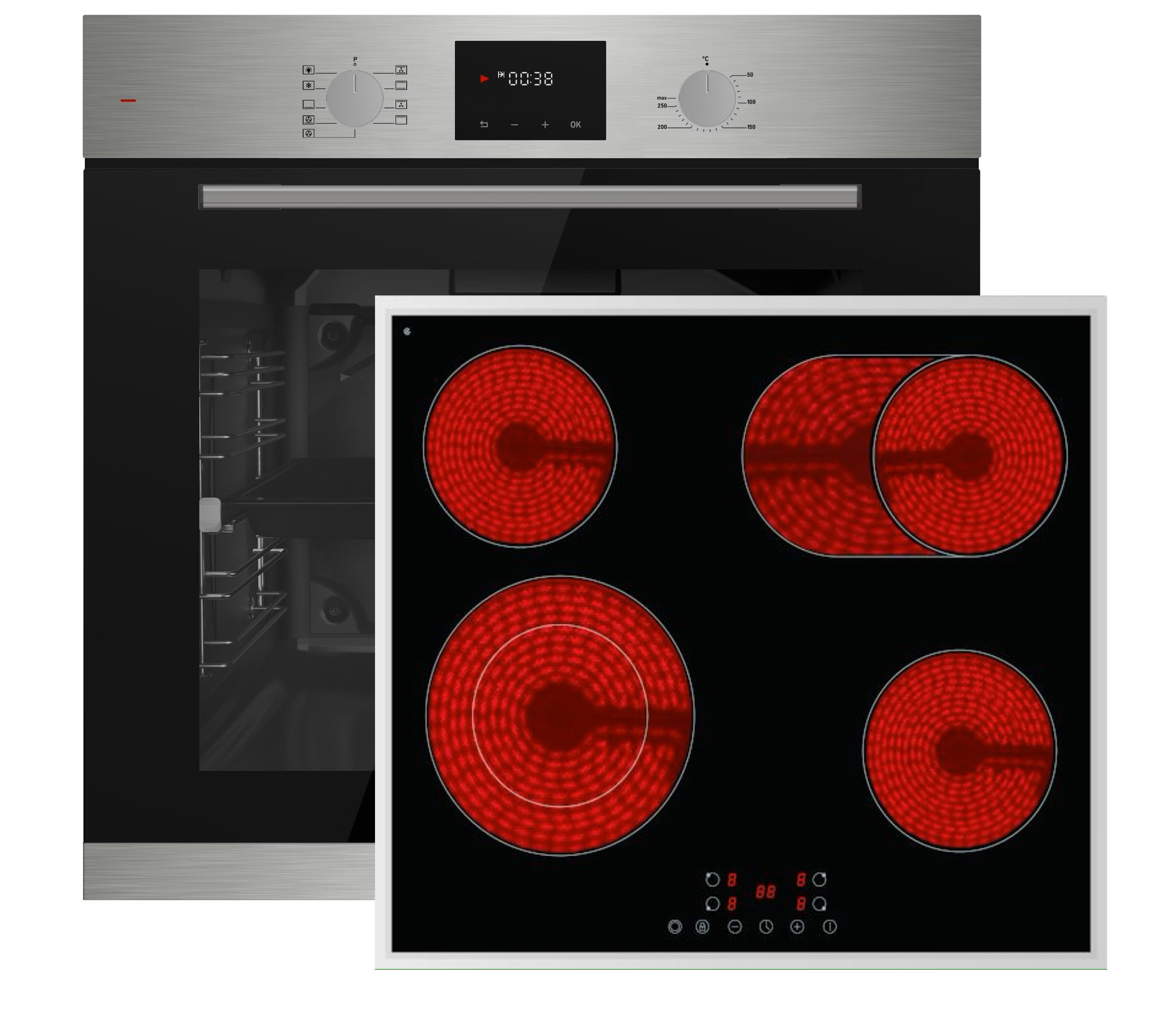 Böhme Elektro-Herd-Set Böhme Herdset HB60F78PPX+ PKM Autarkes Glaskeramikkochfeld 59 cm breit