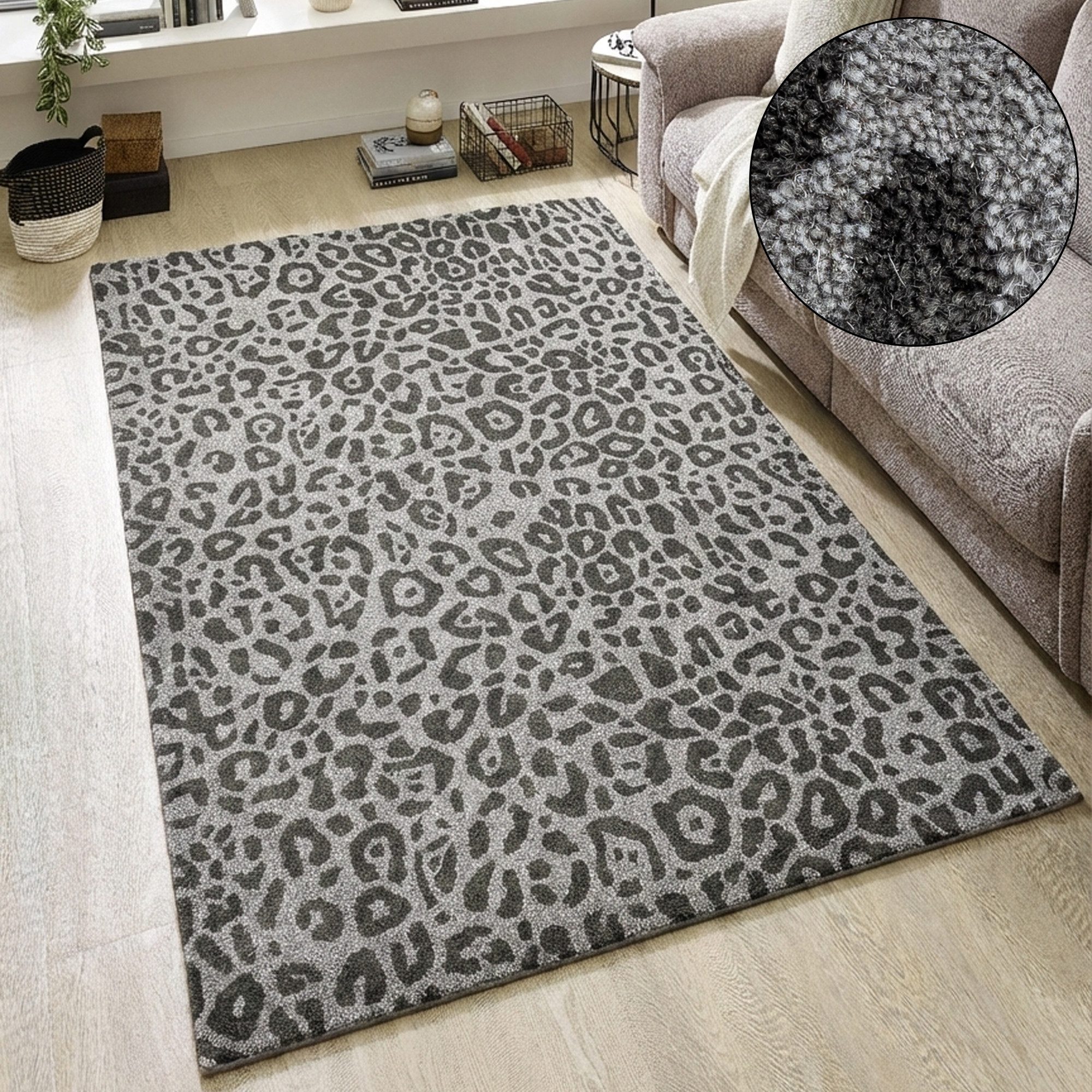 OTTO home Wollteppich Gabbo Leo, Leopardenmuster, handgearbeitet, rechteckig, Höhe: 14 mm, reine Wolle, Uni, Wohnzimmer, Schlafzimmer, Esszimmer