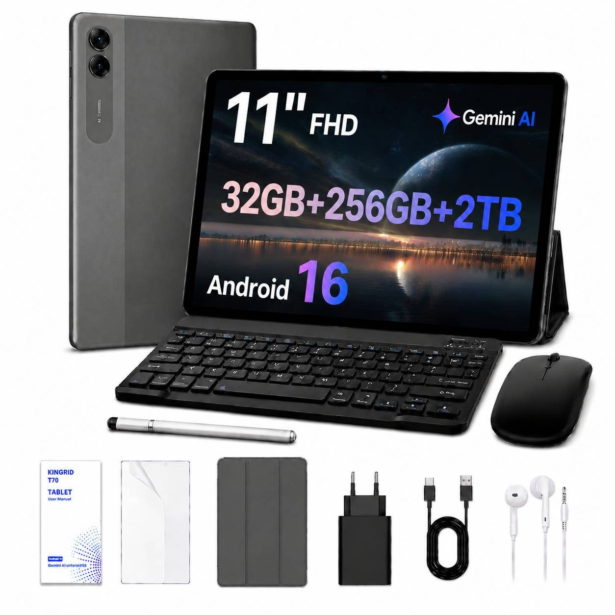TABWEE T7 11 Zoll Android 16, 256GB, 90Hz, Tastatur-Set Tablet (10.1", 256 GB, Android 16, 8000mAh, octa-core, 32(8+24)GB, Gemini KI, 3,5-mm-Kopfhörer)