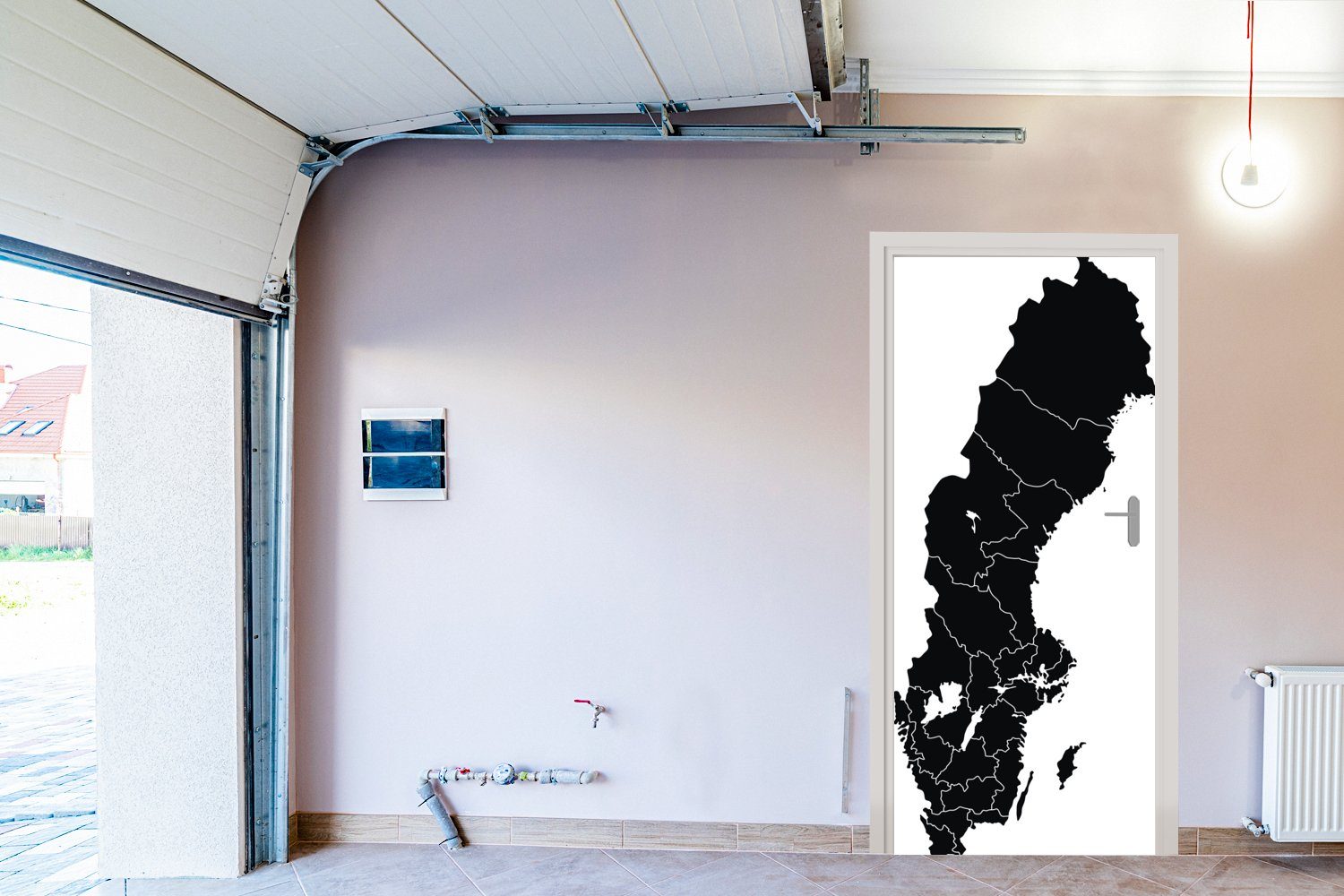 Türtapete MuchoWow Türaufkleber, Schweden, für Fototapete Matt, 75x205 cm Schwarz-Weiß-Illustration von Tür, St), (1 bedruckt,