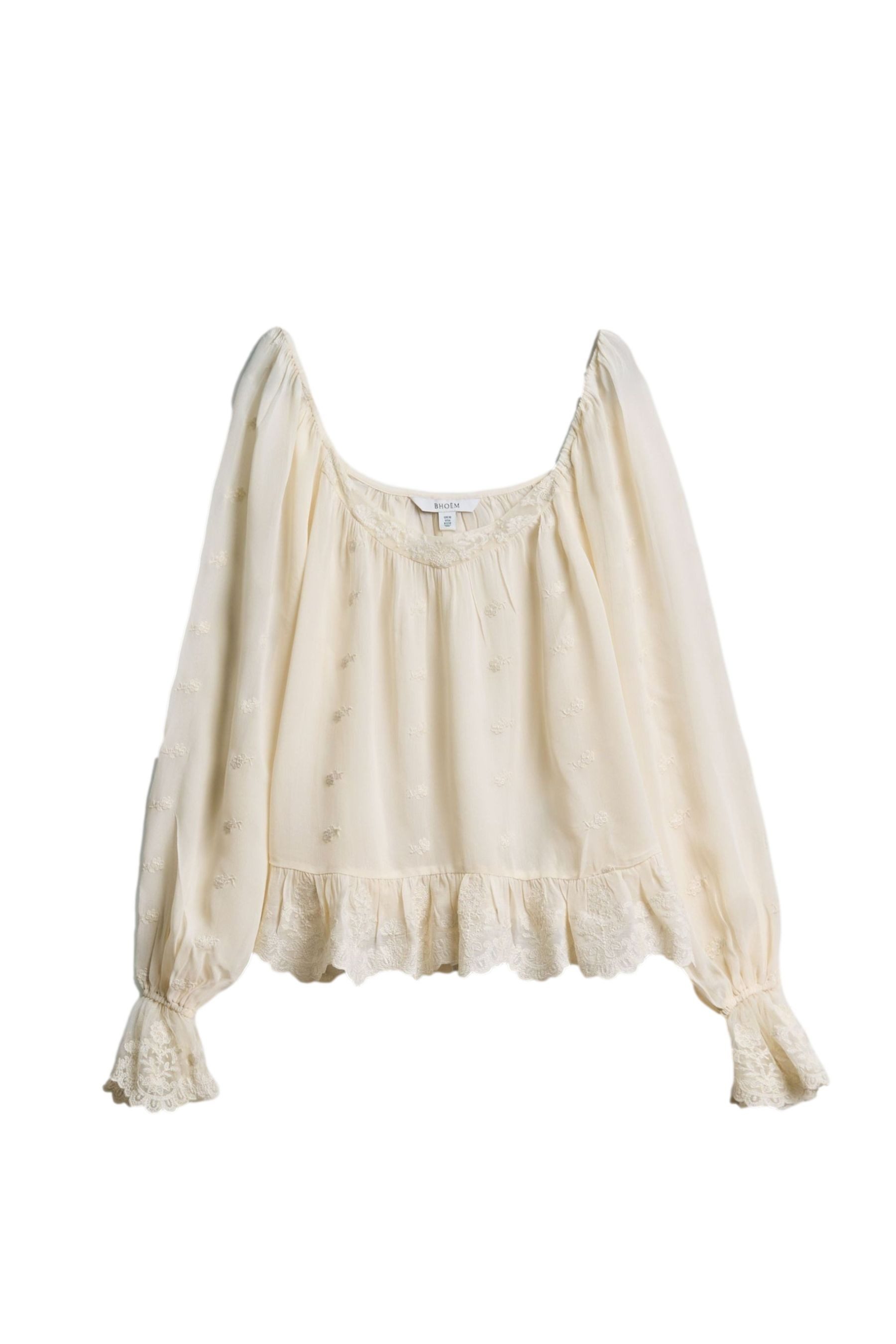 Bhoem Langarmbluse BHOEM Bestickte romantische Bluse, beige (1-tlg)