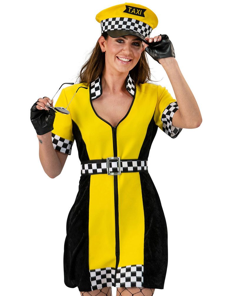Karneval-Klamotten Kostüm Taxifahrer Damen Taxifahrerin gelb schwarz, Taxif günstig online kaufen