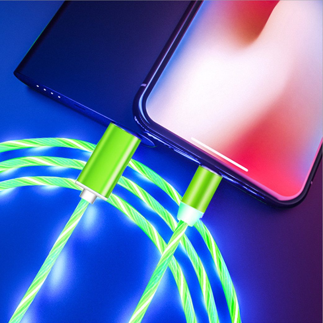 Kevin Frotscher (FroShop) Universal 3-in-1 magnetisches Ladekabel für iPhone Smartphone-Kabel, Samsung Huawei Micro USB / Typ C / kompatibel mit Apple LED - 1m Grün