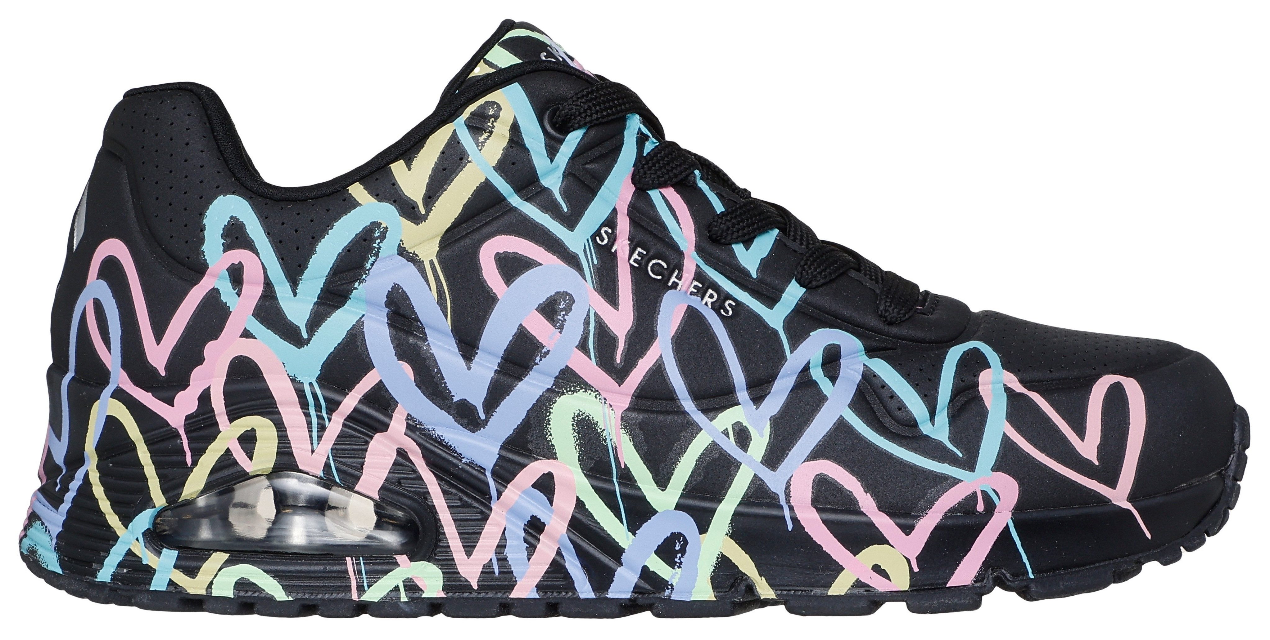 Skechers UNO-SPREAD THE LOVE Wedgesneaker Freizeitschuh, Halbschuh, Schnürschuh mit coolem Graffiti-Print