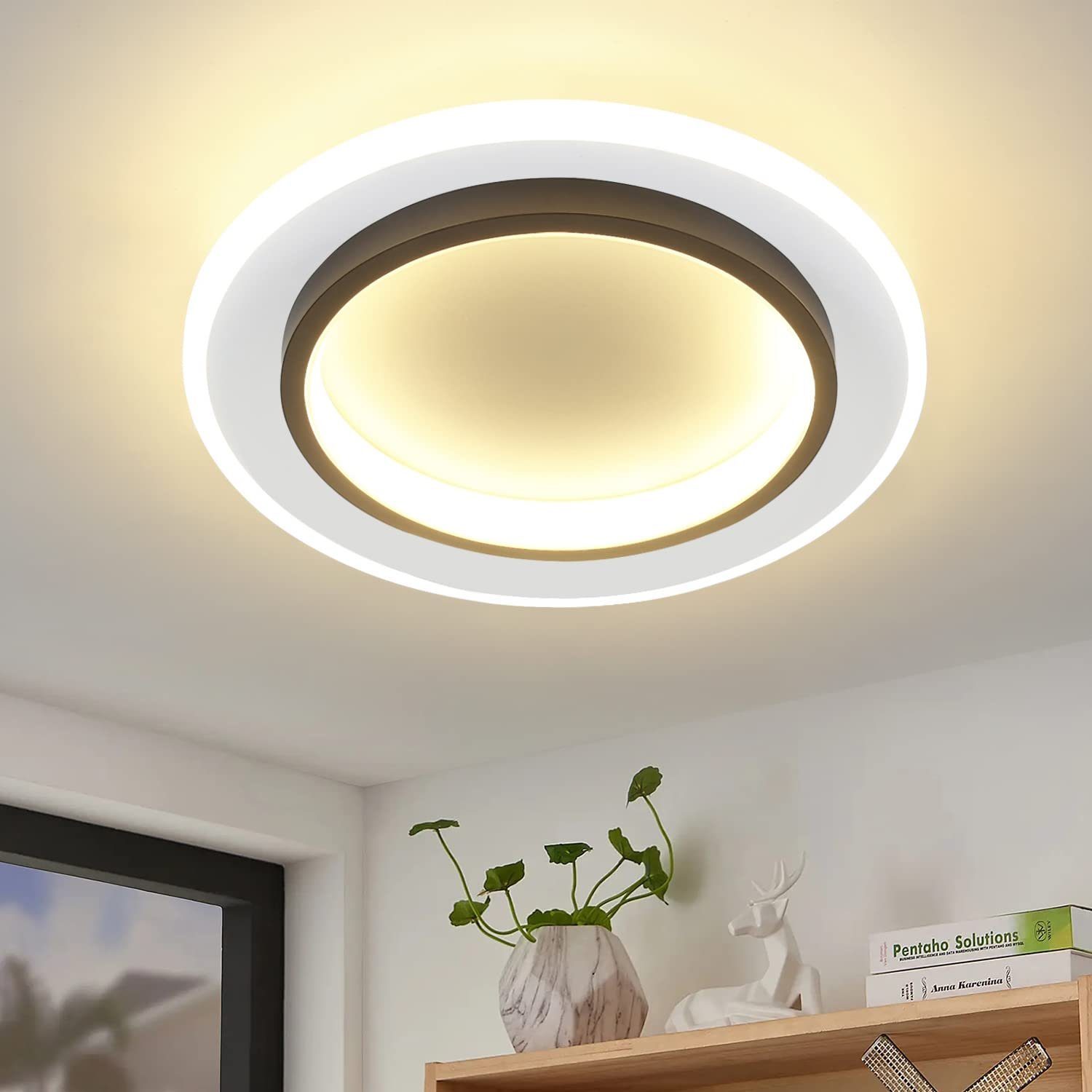 ZMH LED Deckenleuchte Modern Schwarz Weiß Design Acryl Wohnzimmerlampe, LED fest integriert, Warmweiß, Rund, 14W
