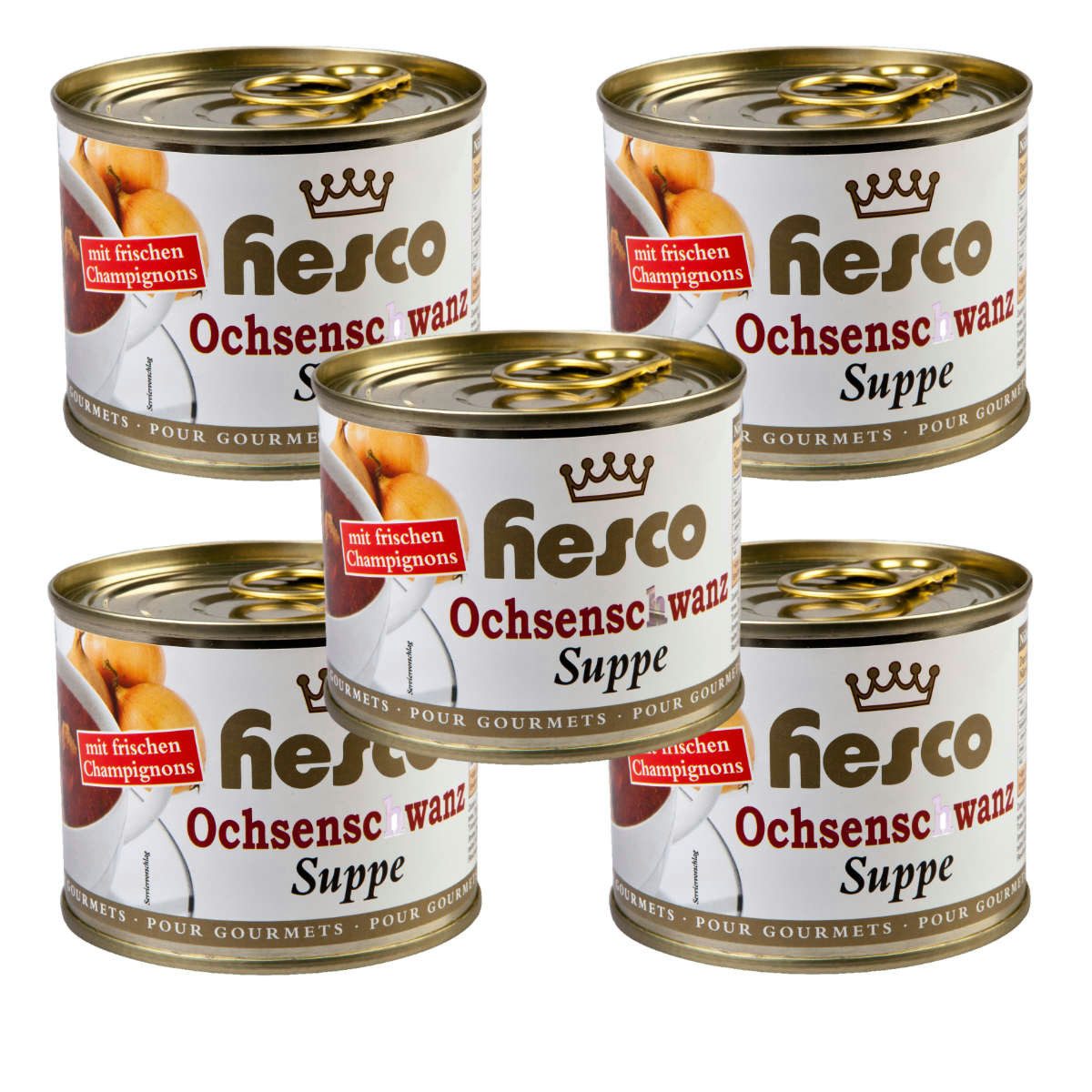 Hesco Fertiggericht, Hesco gebundene Ochsenschwanzsuppe mit Champignons 5 Dosen 1060ml